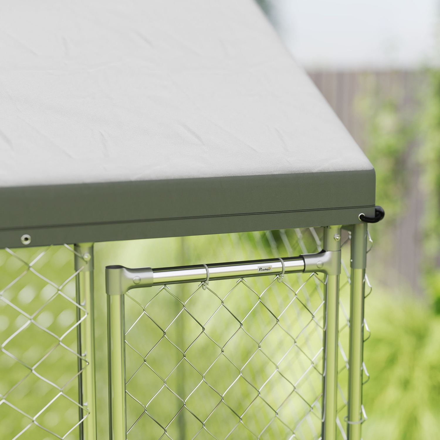 PawHut Outdoor Dog Kennel with Roof, Heavy Duty Galvanized Steel Dog Run Chain Link w/ Waterproof UV-Resistant Cover, Safety Lockable Latch System,