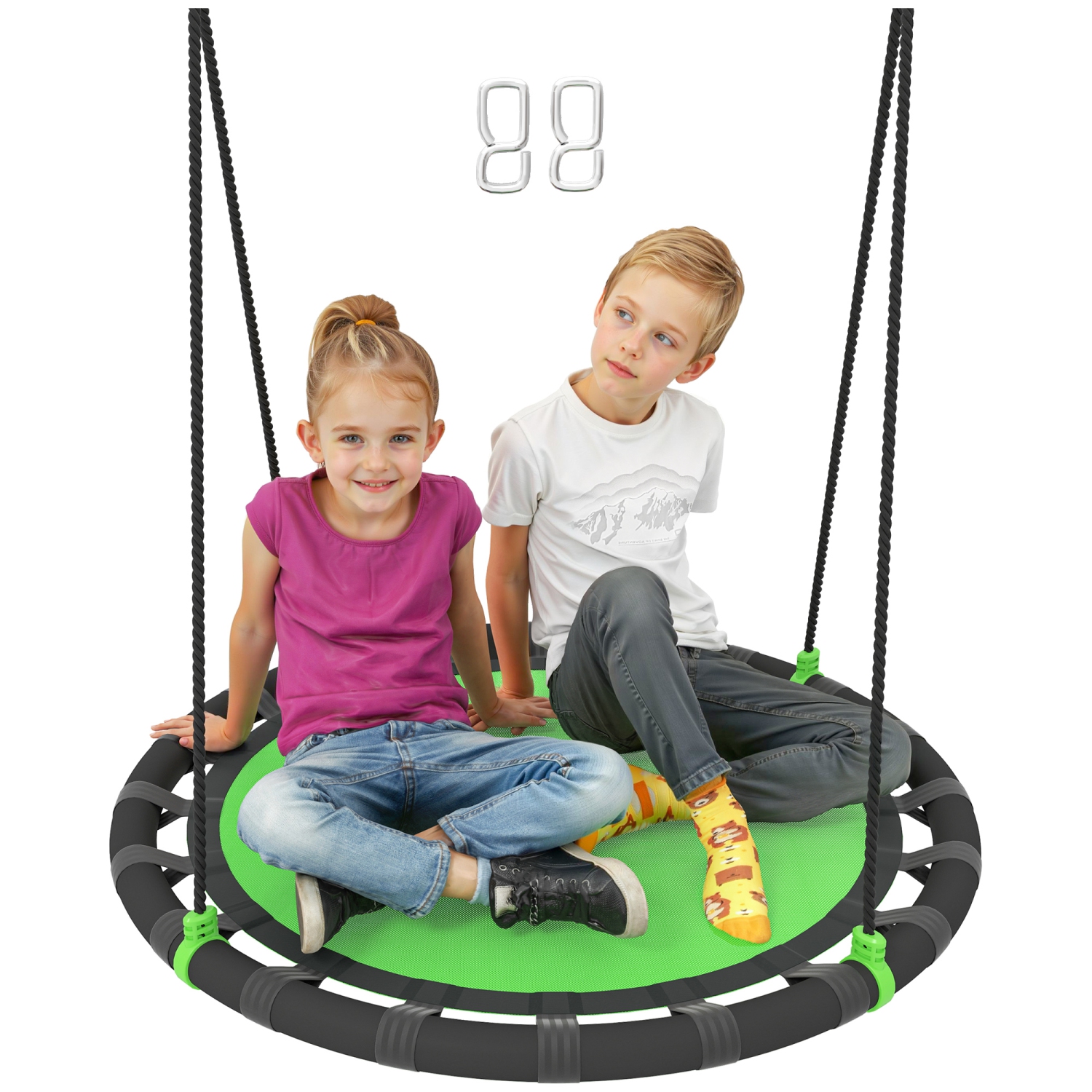 Qaba Saucer Tree Swing Set for Kids, 39 inch Round Flying Swing Seat with Adjustable Hanging Ropes, 331 lbs Weight Capacity Children Net Swing for