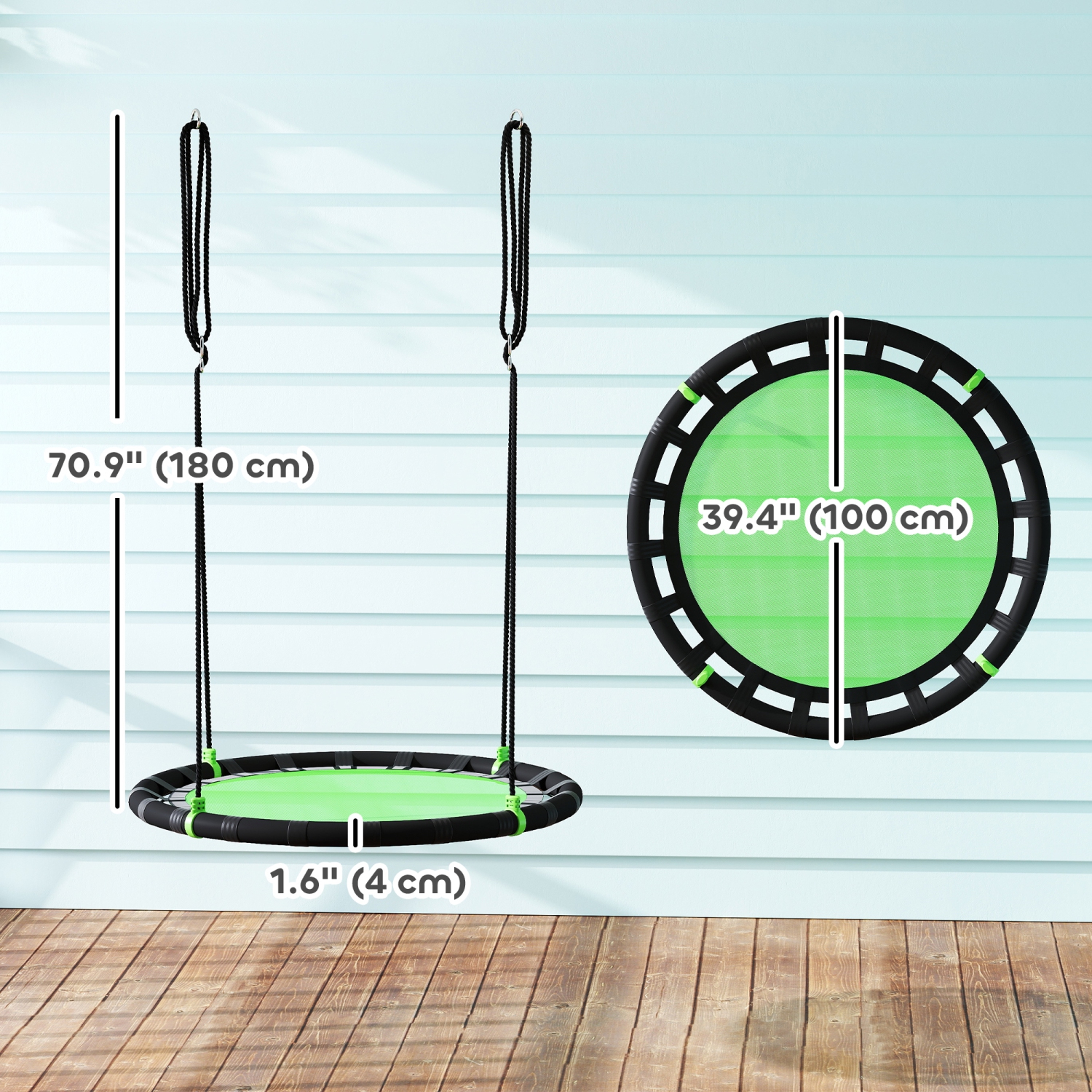 Qaba Saucer Tree Swing Set for Kids, 39 inch Round Flying Swing Seat with Adjustable Hanging Ropes, 331 lbs Weight Capacity Children Net Swing for