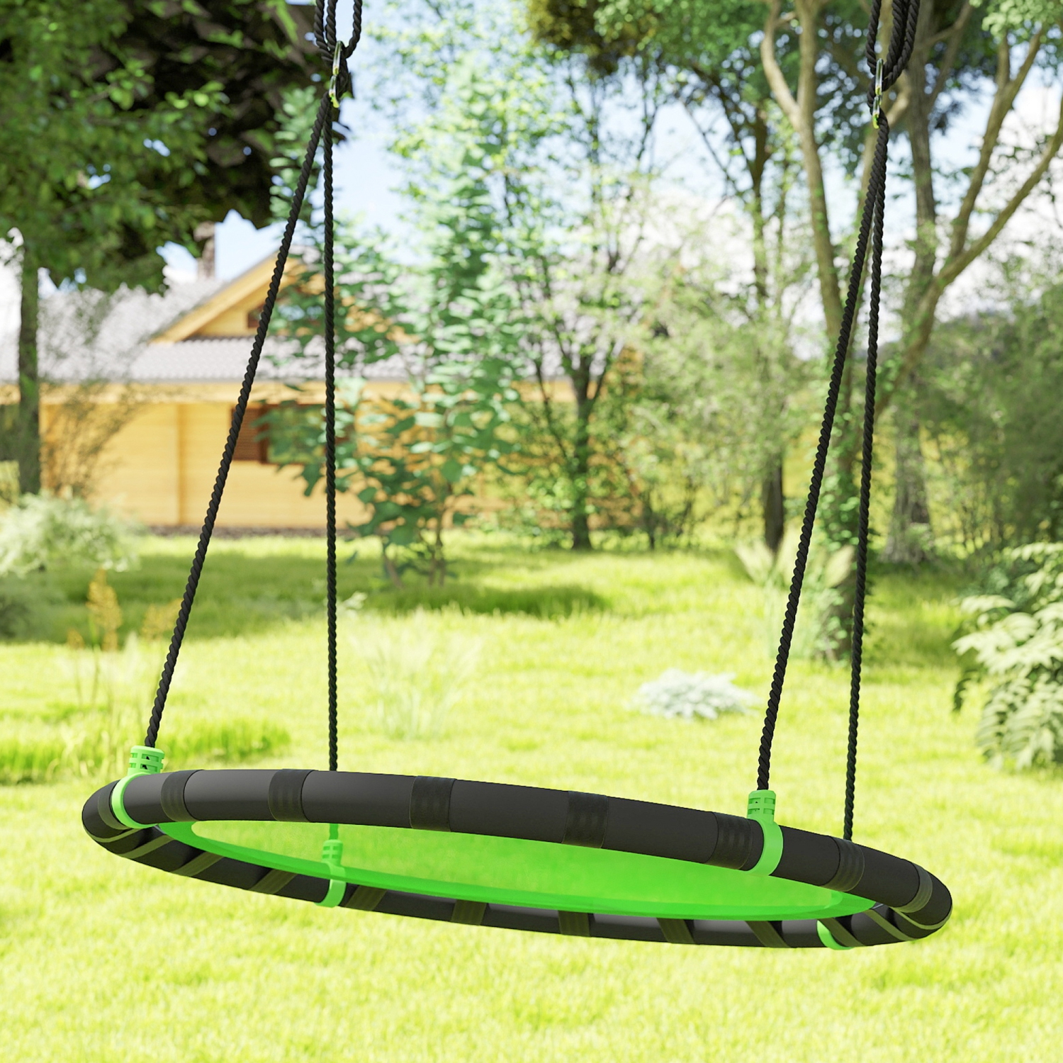 Qaba Saucer Tree Swing Set for Kids, 39 inch Round Flying Swing Seat with Adjustable Hanging Ropes, 331 lbs Weight Capacity Children Net Swing for