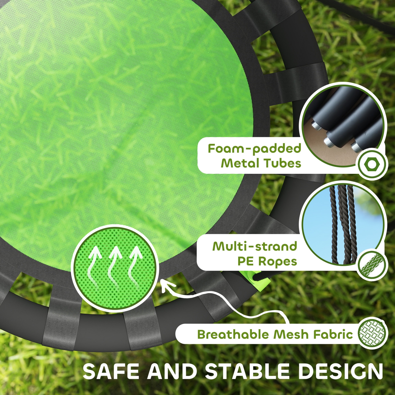 Qaba Saucer Tree Swing Set for Kids, 24 inch Round Flying Swing Seat with Adjustable Hanging Ropes, 154 lbs Weight Capacity Children Net Swing for