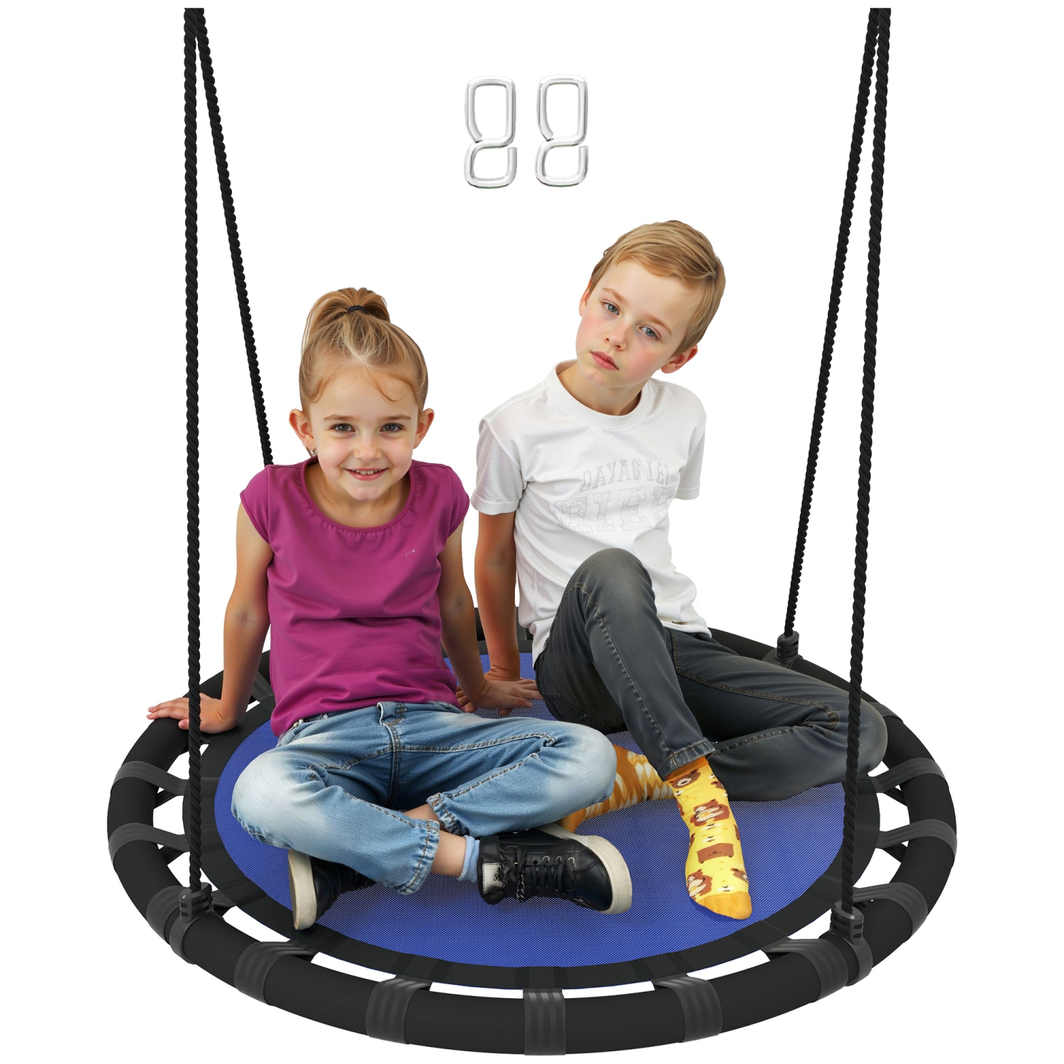 Qaba Saucer Tree Swing Set for Kids, 39 inch Round Flying Swing Seat with Adjustable Hanging Ropes, 331 lbs Weight Children Net Swing for Outdoor,