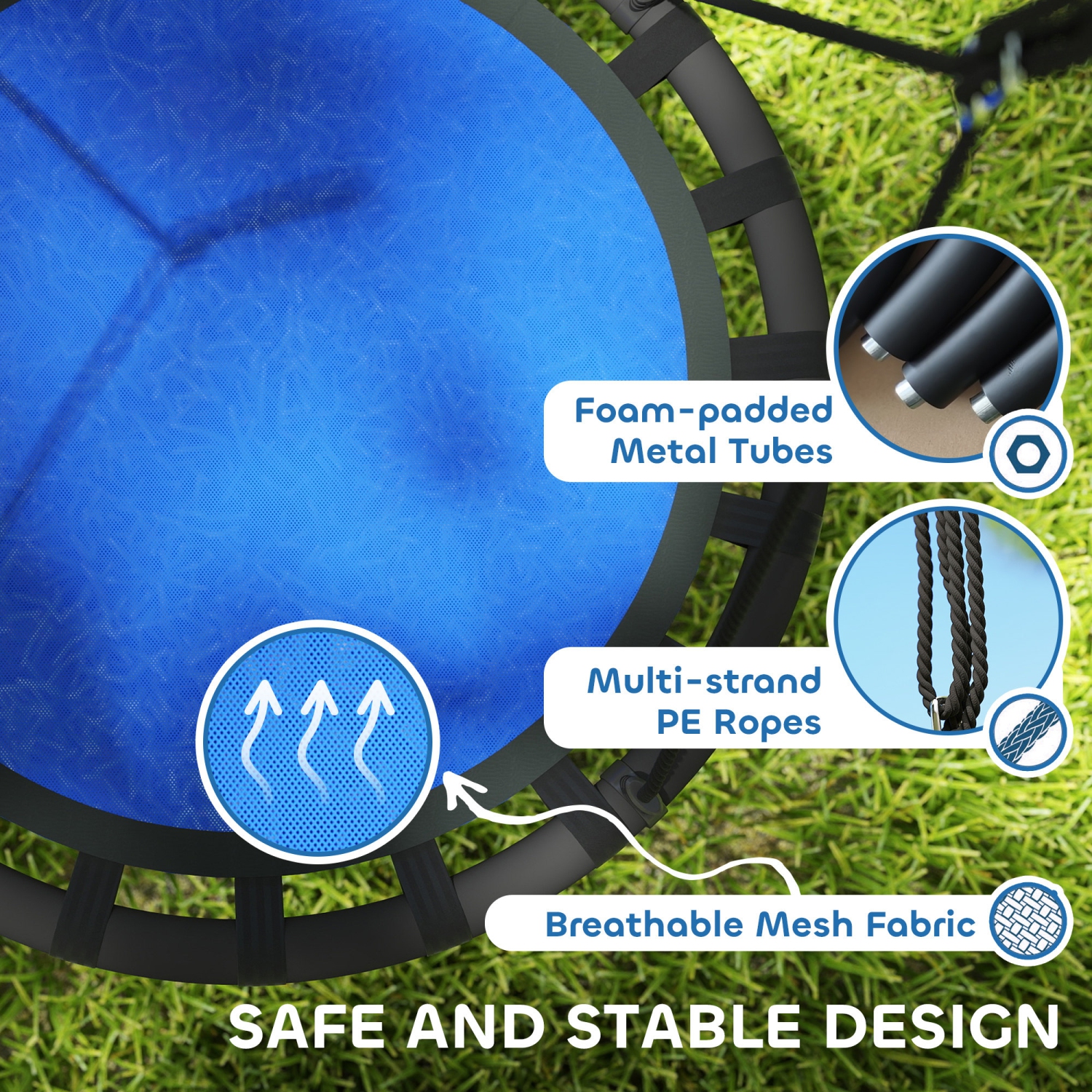 Qaba Saucer Tree Swing Set for Kids, 39 inch Round Flying Swing Seat with Adjustable Hanging Ropes, 331 lbs Weight Children Net Swing for Outdoor,