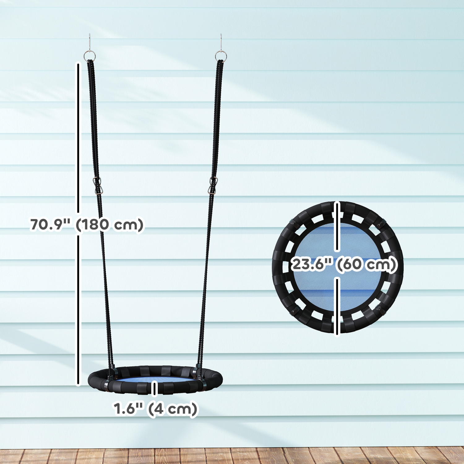 Qaba Saucer Tree Swing Set for Kids, 24 inch Round Flying Swing Seat with Adjustable Hanging Ropes, 154 lbs Weight Capacity Children Net Swing for