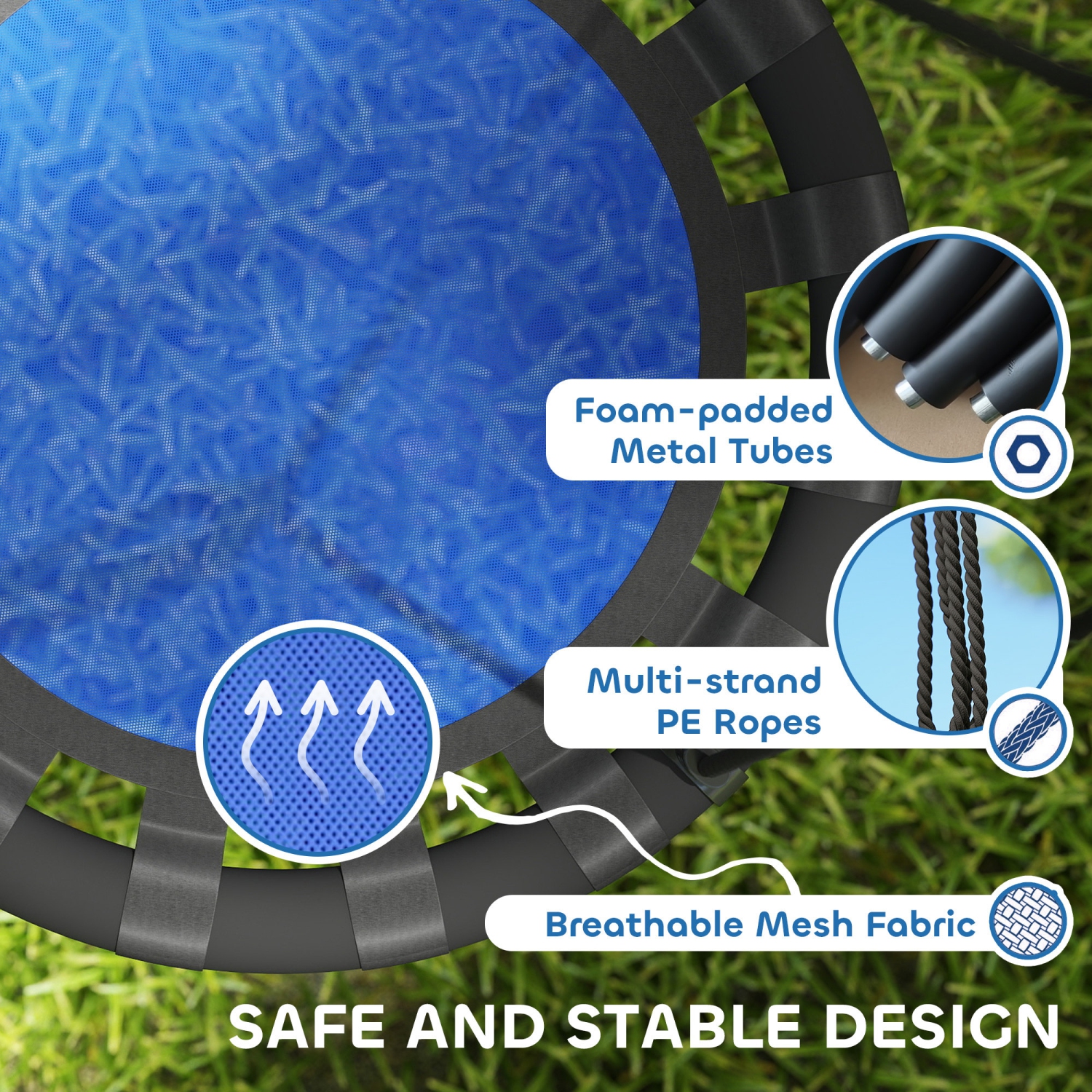 Qaba Saucer Tree Swing Set for Kids, 24 inch Round Flying Swing Seat with Adjustable Hanging Ropes, 154 lbs Weight Capacity Children Net Swing for