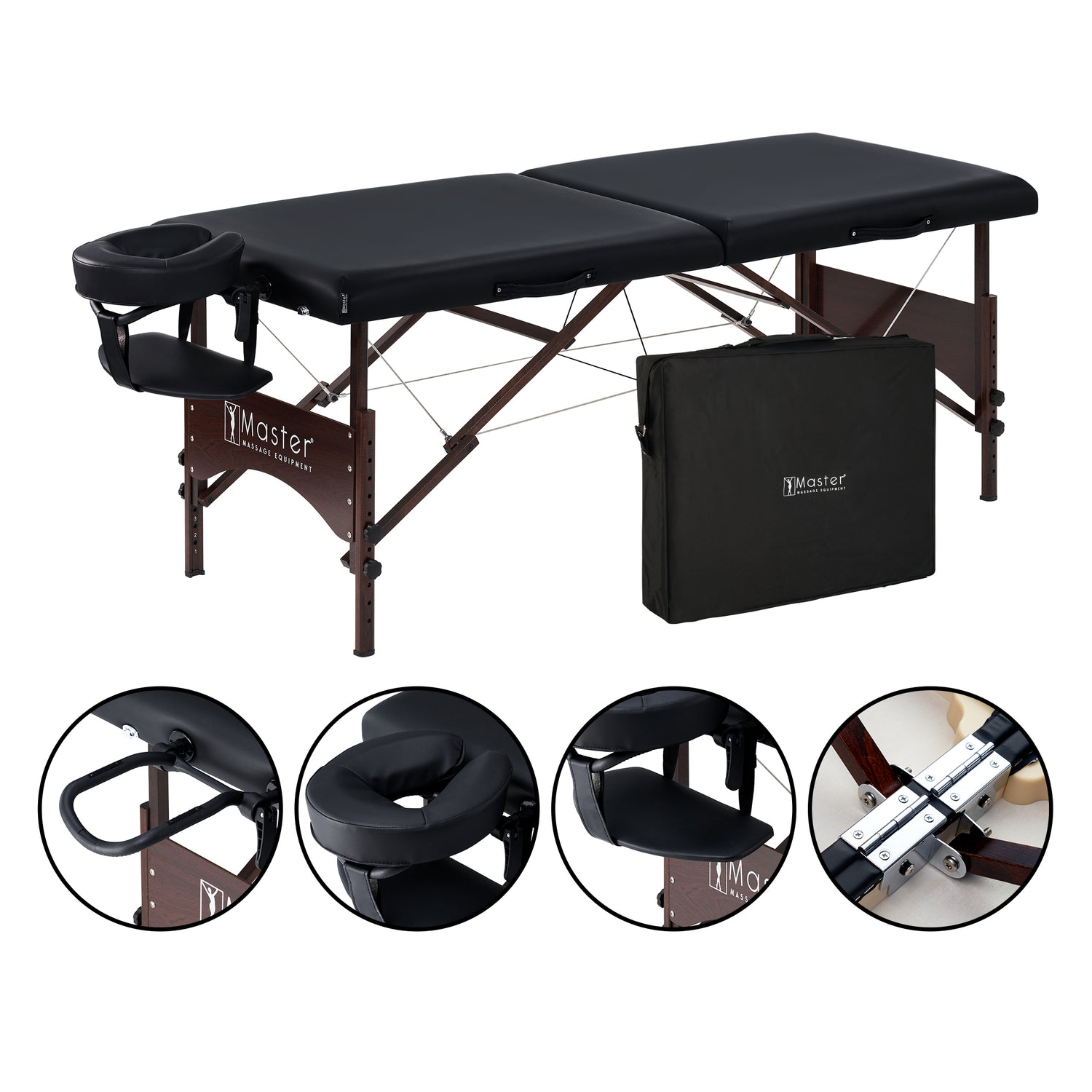 Master Massage 28" Argo Portable Massage Table in Black with Walnut Legs- Spa Bed for Tabletop Exercise & Massage- Beauty Bed Tattoo Bed- Lash Table