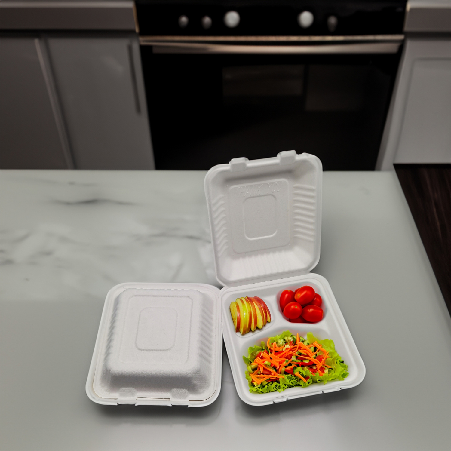 3-Compartment Hinged White Take Out Containers - 9" - 200 Count