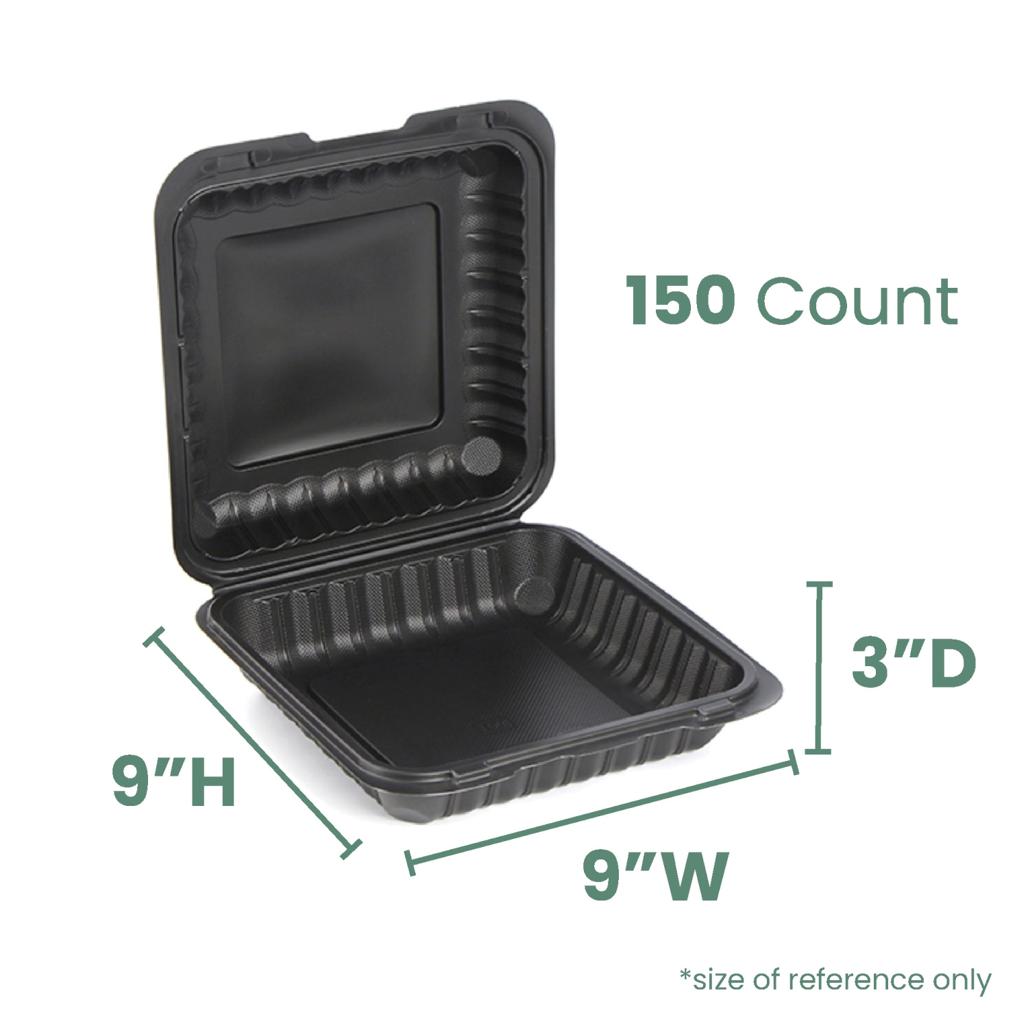 150-Count Single Compartment Hinged Black Meal Prep/Take Out Containers - 9"