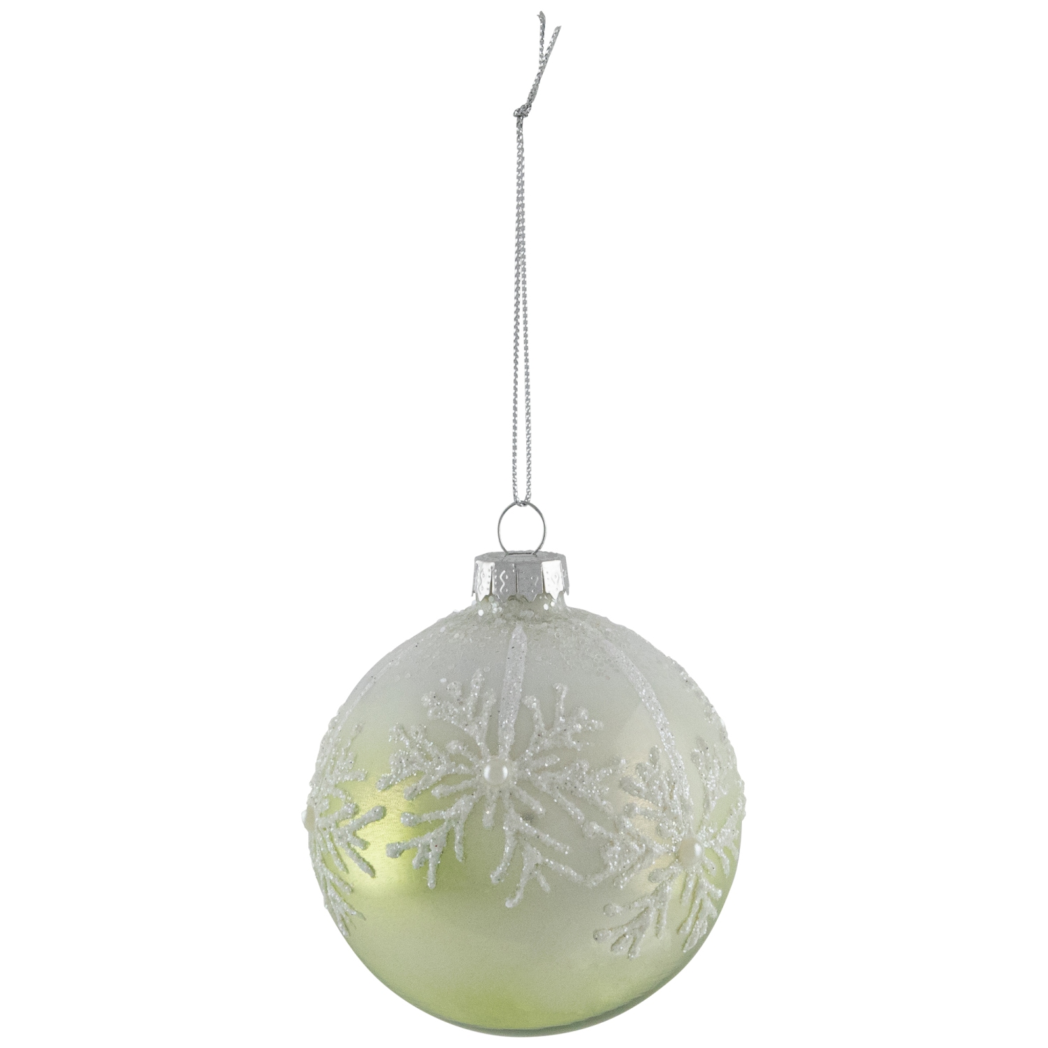 Snowflakes Shiny Glass Ball Christmas Ornaments - 3" - Green and White - 4ct