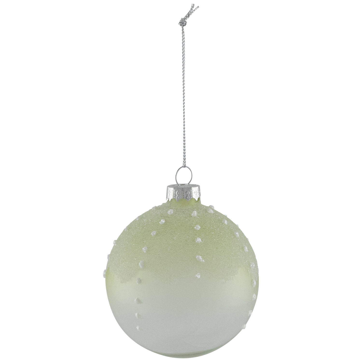 Snowflakes Shiny Glass Ball Christmas Ornaments - 3" - Green and White - 4ct