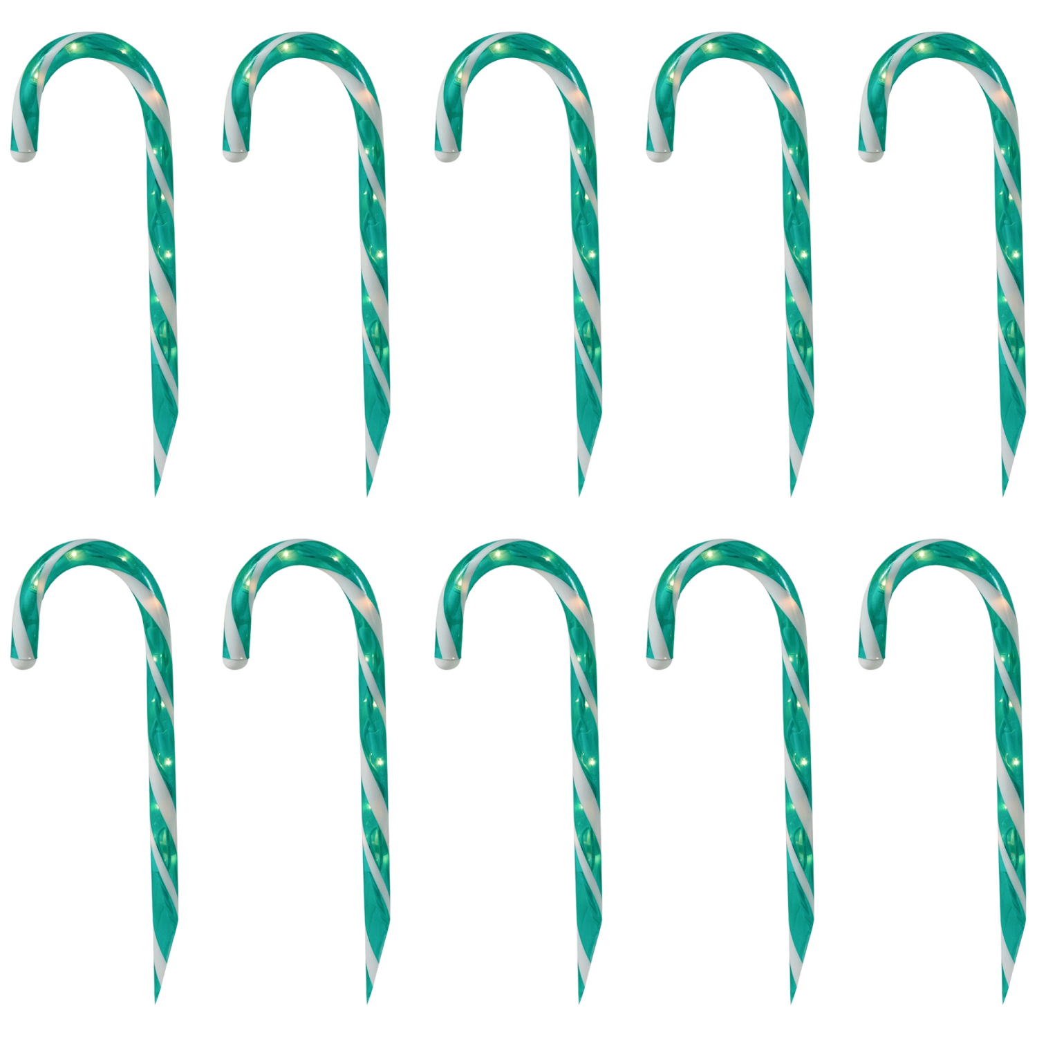 Lighted Outdoor Candy Cane Christmas Pathway Markers - 12" - Green - Set of 10