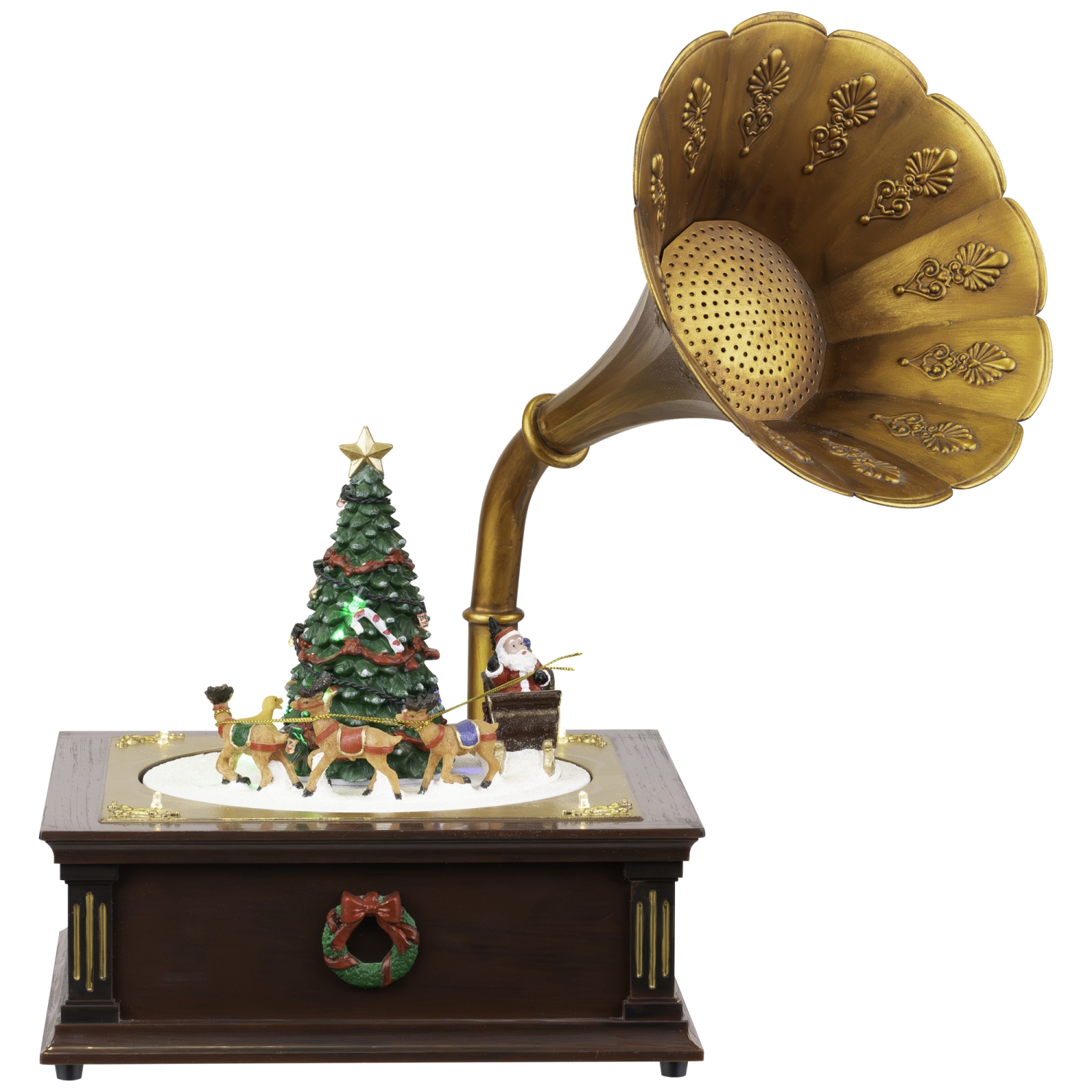 LED Lighted and Musical Gramophone Animated Christmas Decoration - 14"
