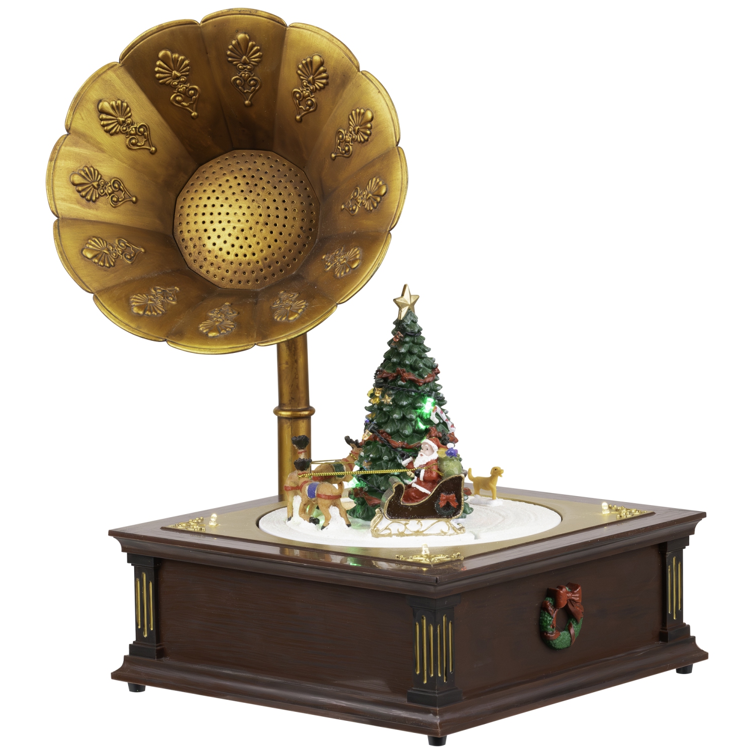 LED Lighted and Musical Gramophone Animated Christmas Decoration - 14"