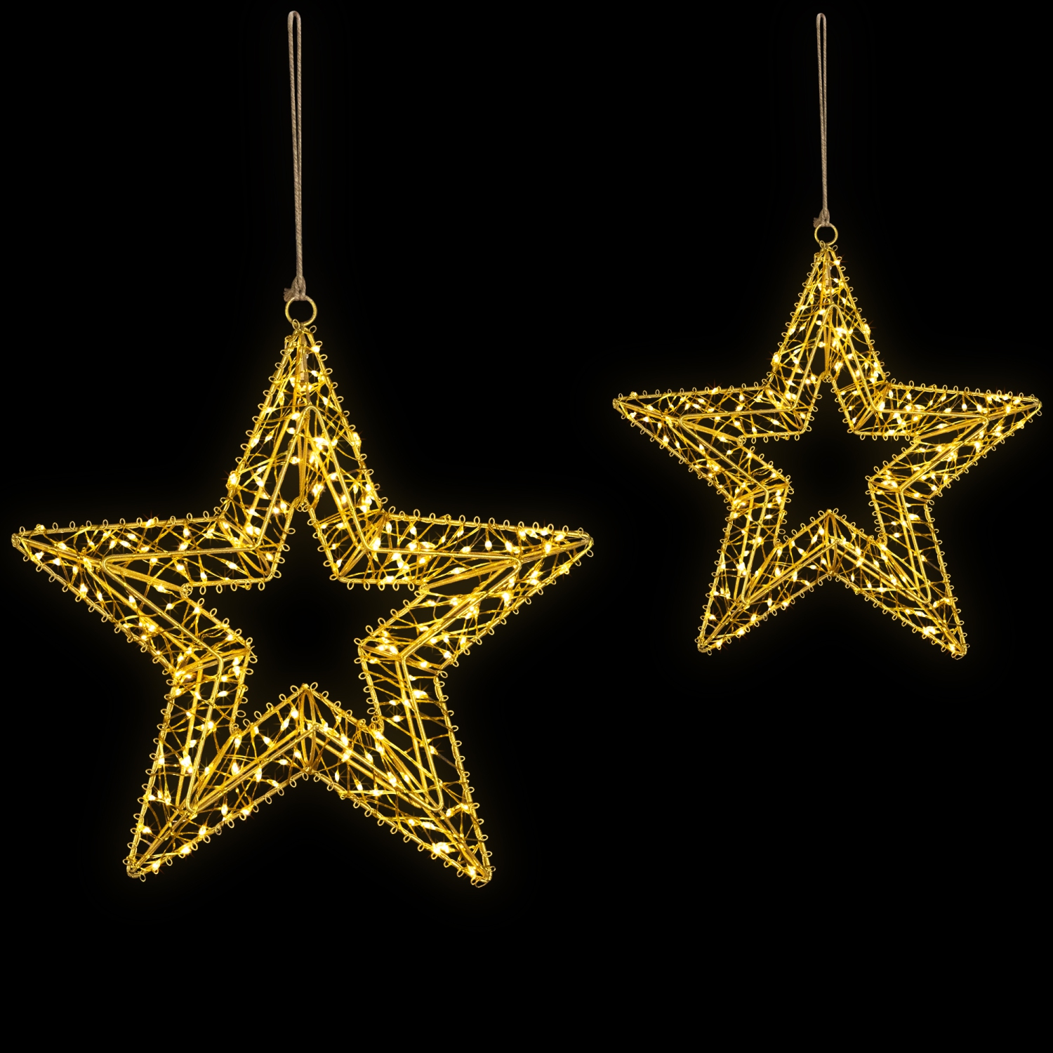 LED Lighted Wire Stars Outdoor Christmas Decorations - 18" - Gold - Set of 2