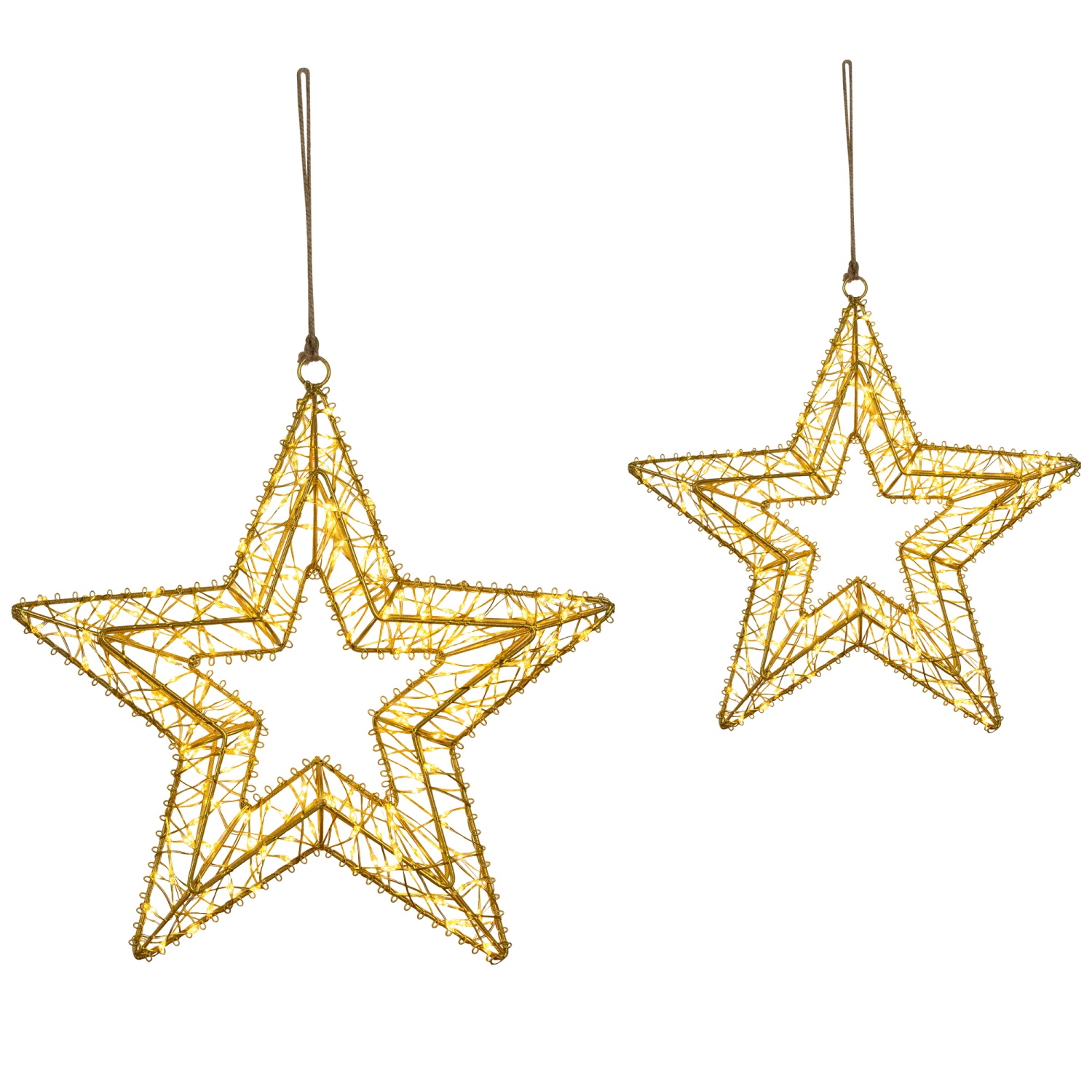 LED Lighted Wire Stars Outdoor Christmas Decorations - 18" - Gold - Set of 2