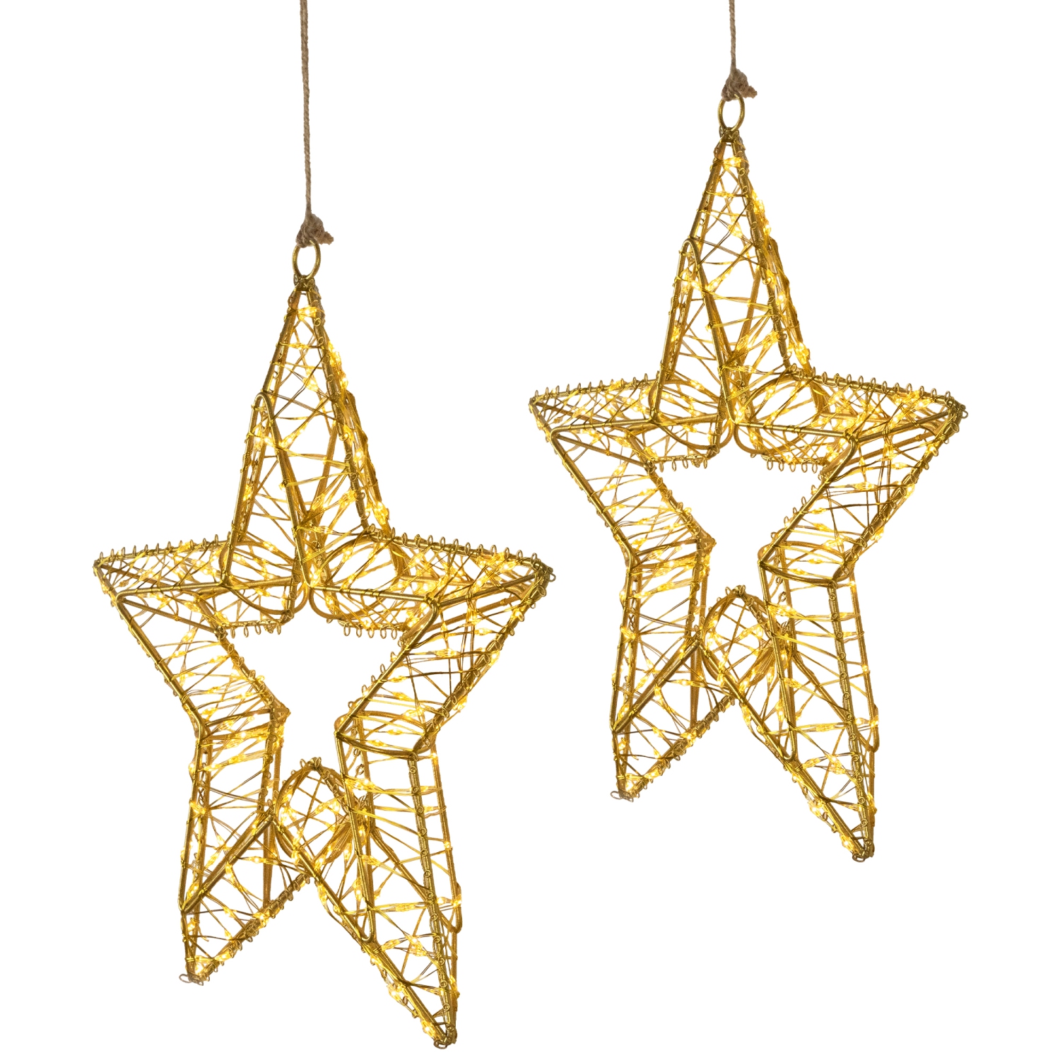 LED Lighted Wire Stars Outdoor Christmas Decorations - 18" - Gold - Set of 2