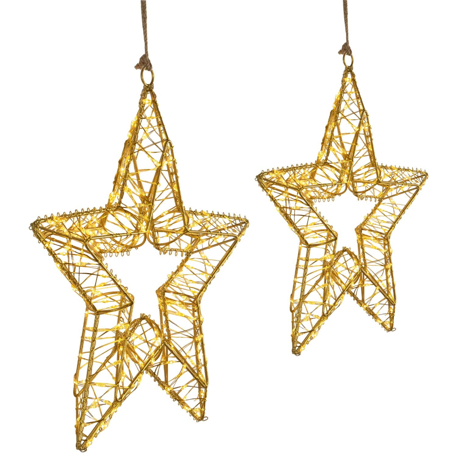 LED Lighted Wire Stars Outdoor Christmas Decorations - 18" - Gold - Set of 2