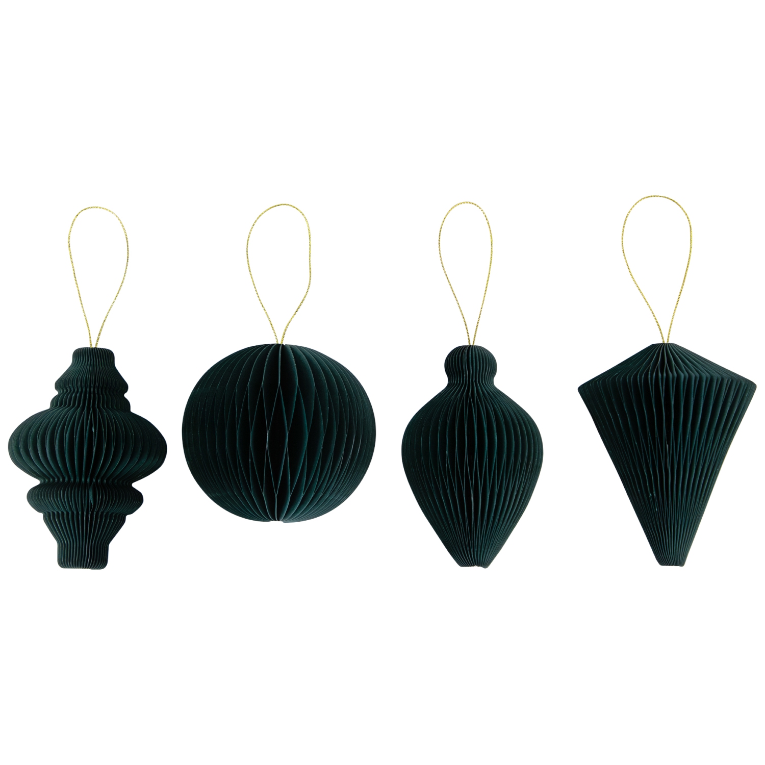 Accordion Honeycomb Foldable Paper Christmas Finial Ornaments - 4" - Green - Set of 4