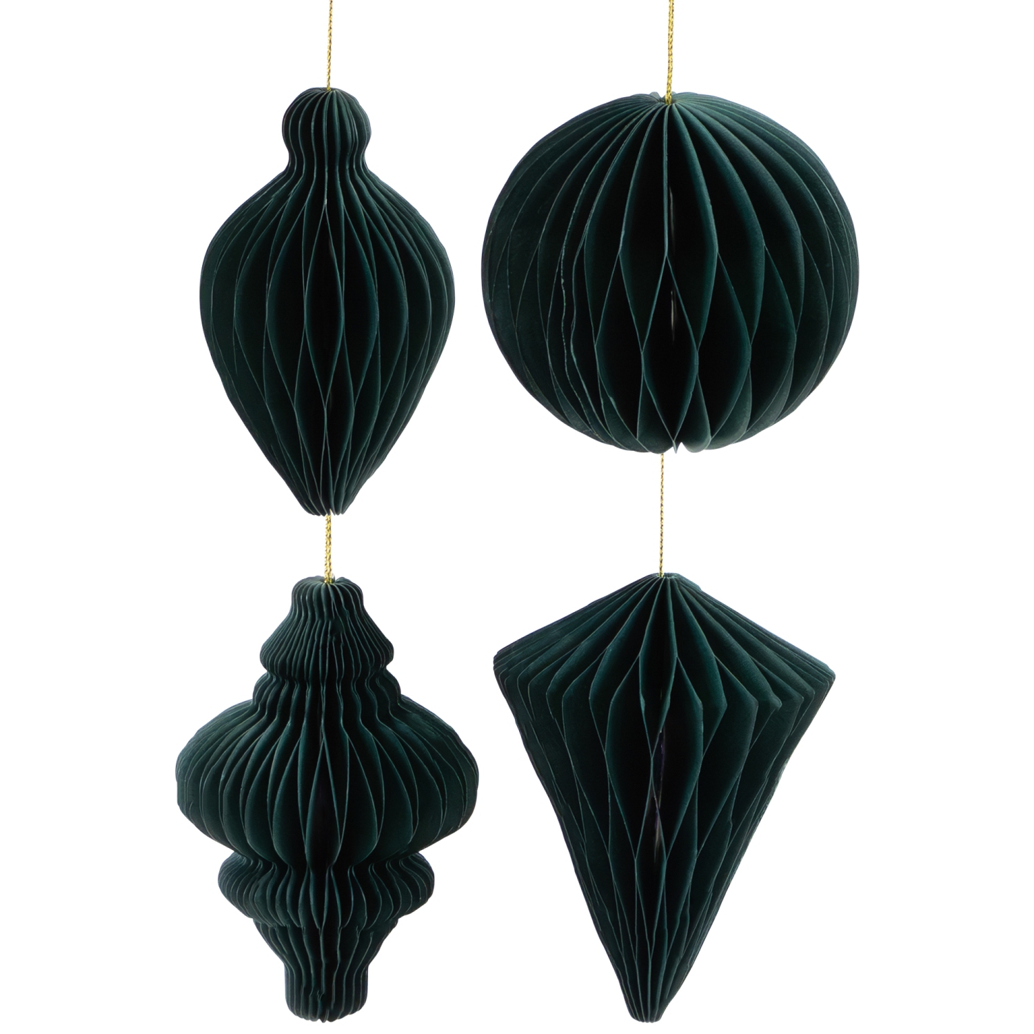 Accordion Honeycomb Foldable Paper Christmas Finial Ornaments - 4" - Green - Set of 4