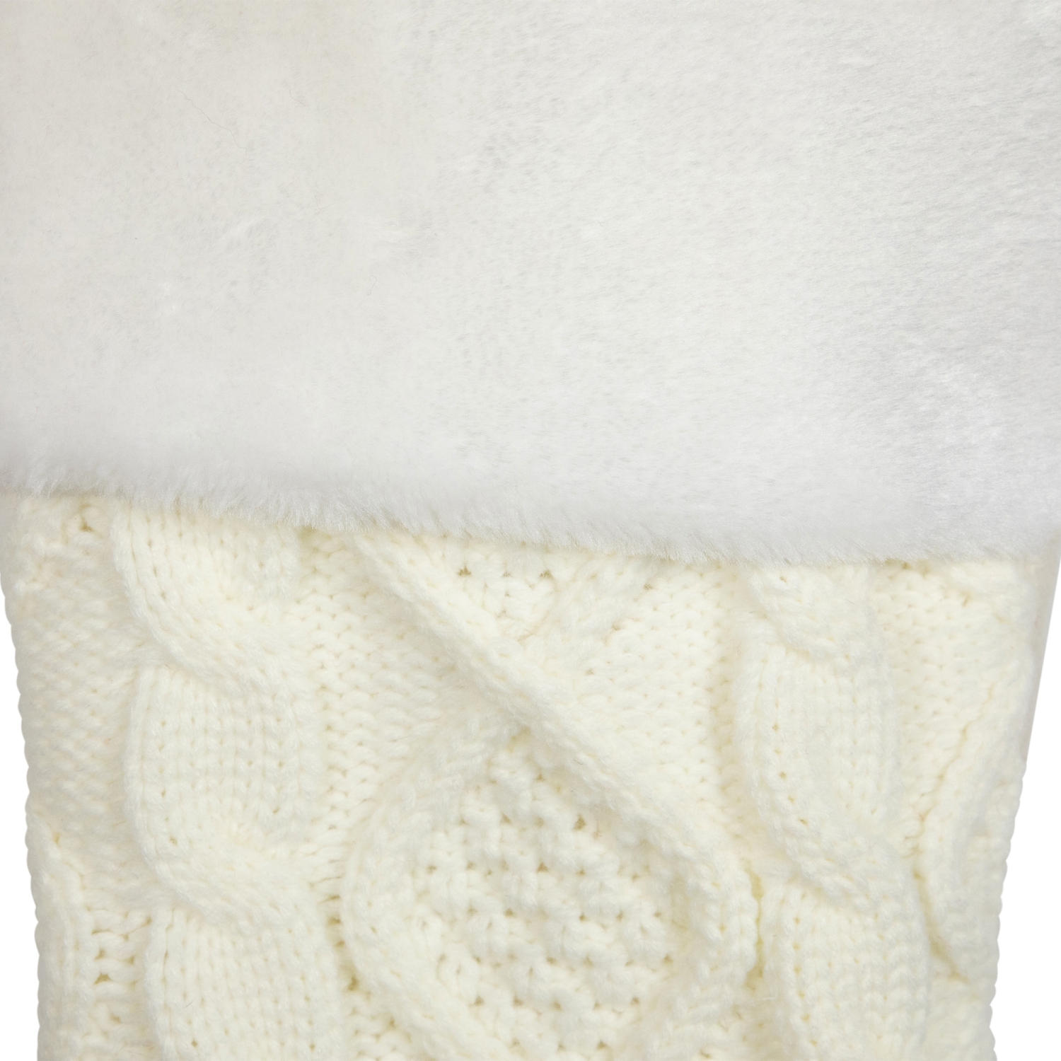 Bas de Noël en maille torsadée avec revers en fourrure synthétique - 20,5&nbsp;po - Crème et blanc