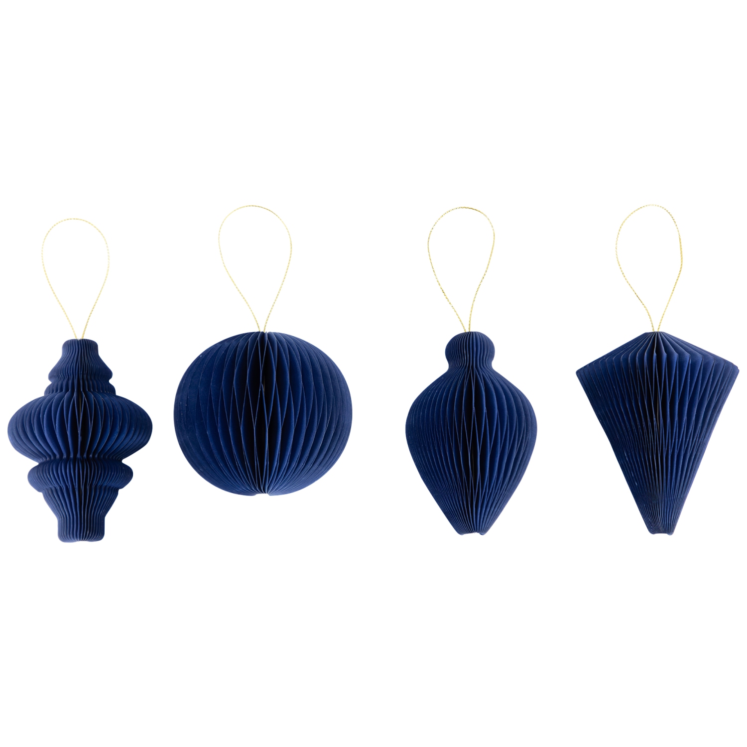 Accordion Honeycomb Foldable Paper Christmas Ornaments - 4" - Navy Blue - Set of 4