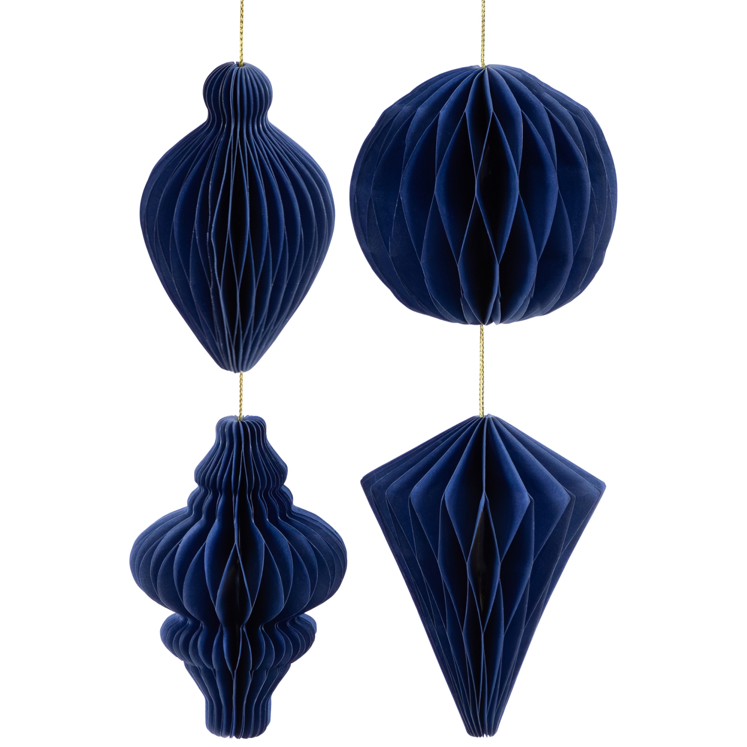 Accordion Honeycomb Foldable Paper Christmas Ornaments - 4" - Navy Blue - Set of 4