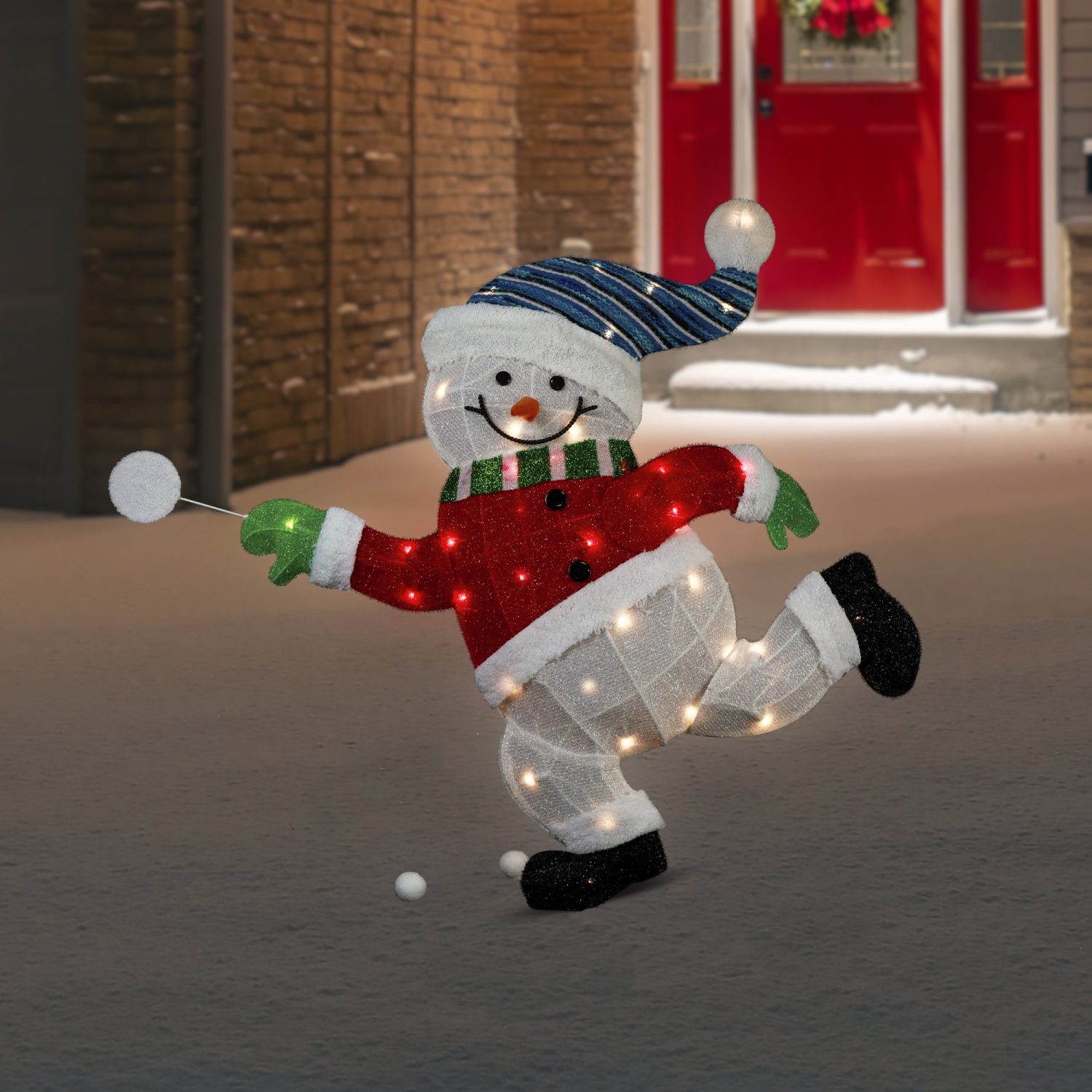 Lighted Snowman with Snowball Outdoor Christmas Decoration - 36.25" - Clear Lights
