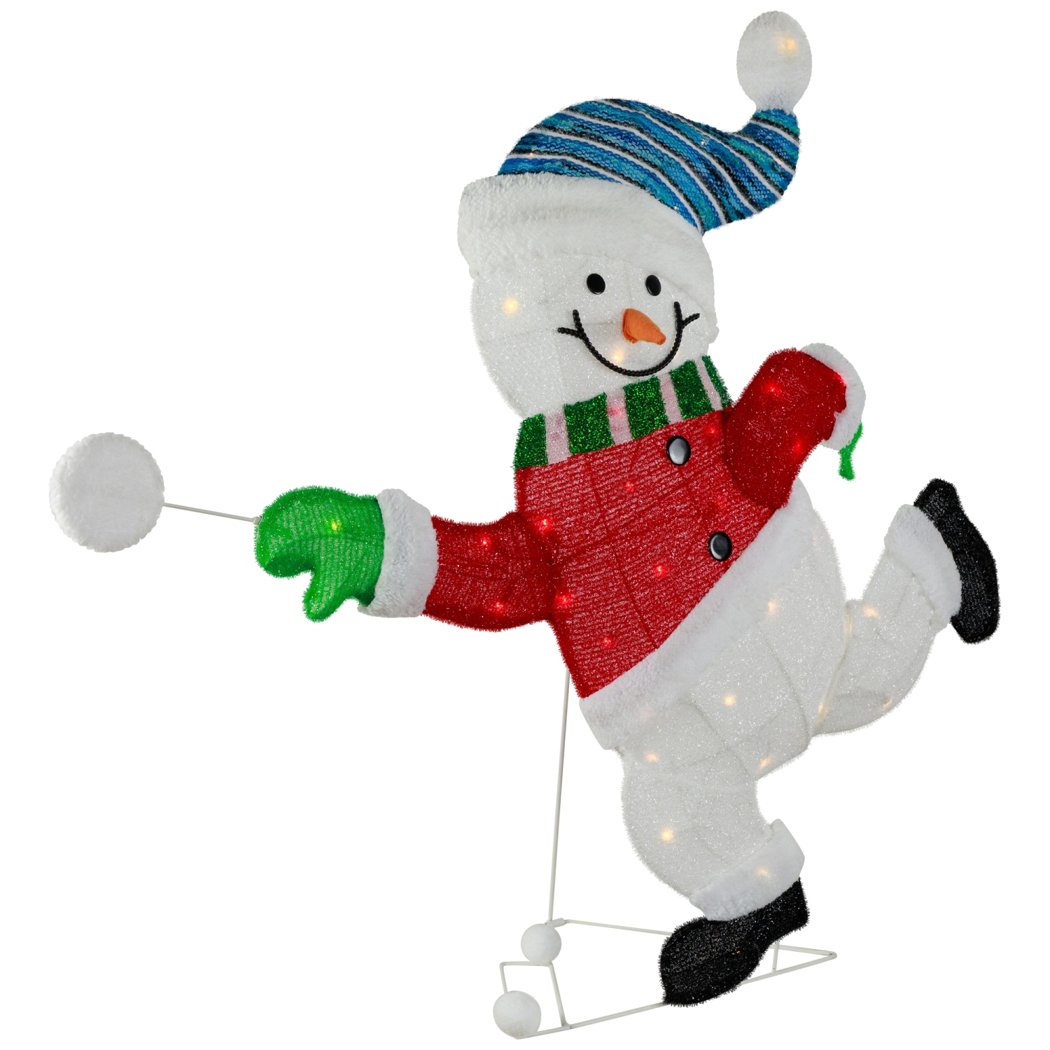 Lighted Snowman with Snowball Outdoor Christmas Decoration - 36.25" - Clear Lights