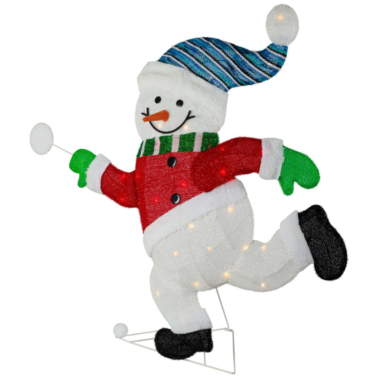 Lighted Snowman with Snowball Outdoor Christmas Decoration - 36.25" - Clear Lights