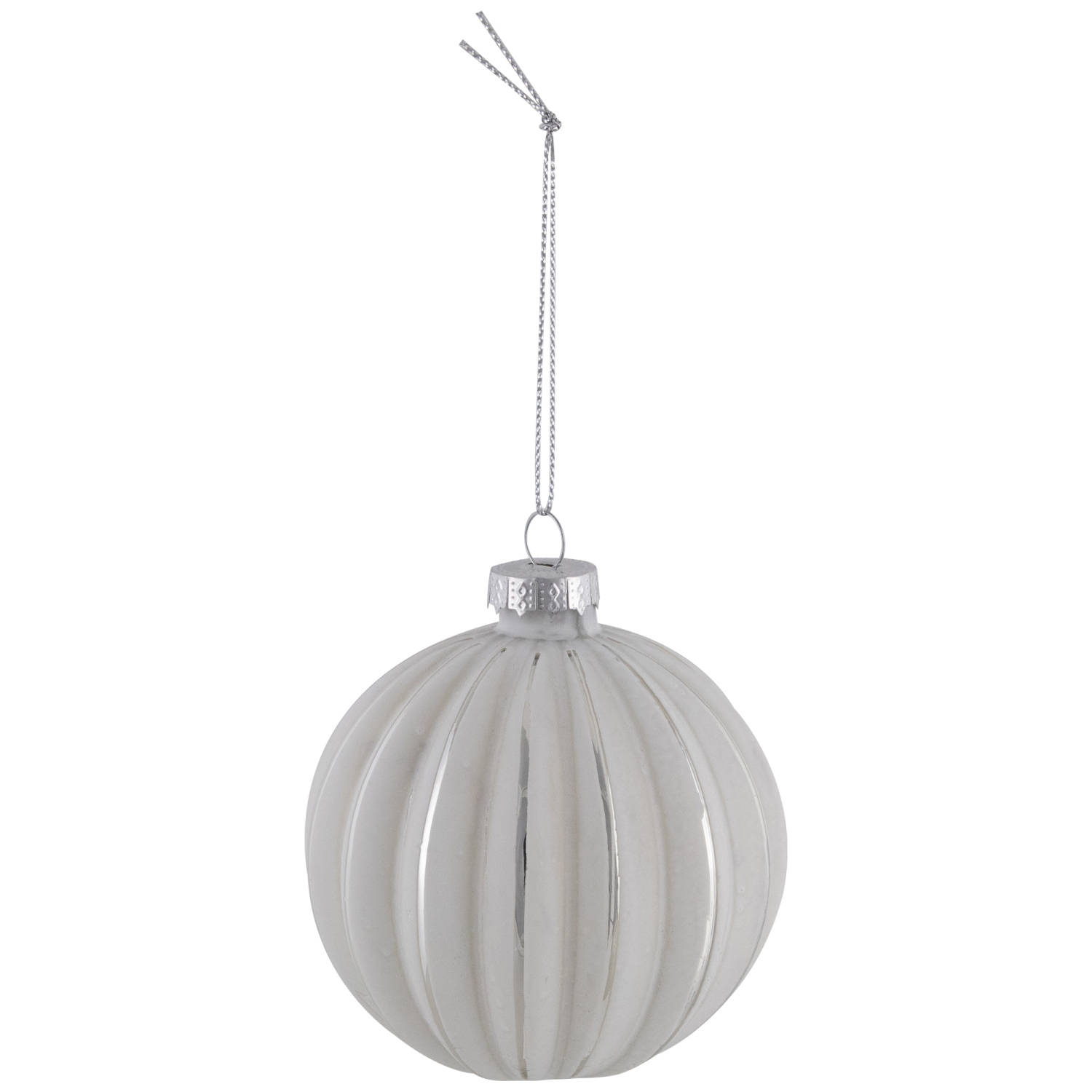 Striped Ball and Onion Glass Christmas Ornaments - 3" - White and Silver - 4ct