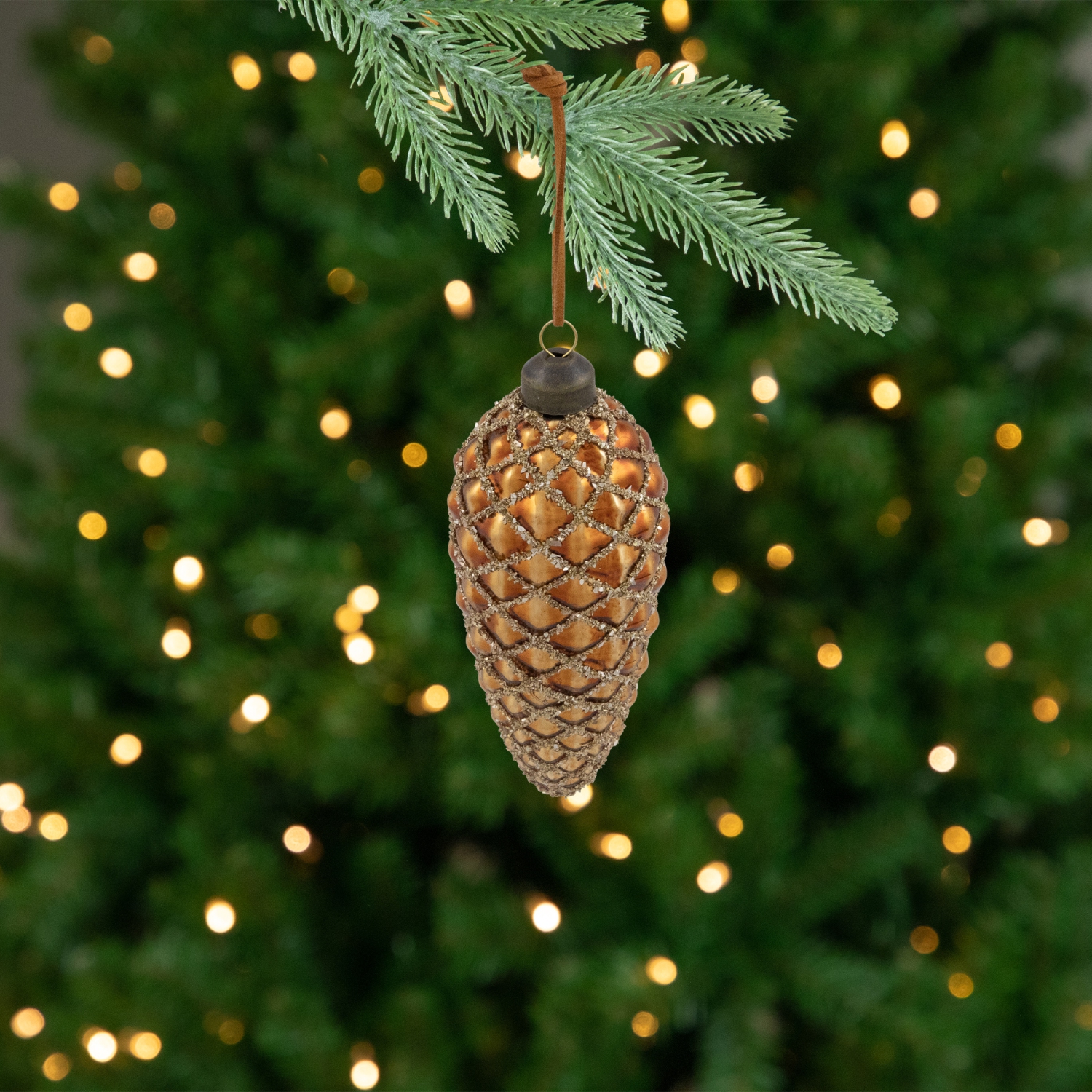 Glittered Pine Cone Glass Christmas Ornaments - 5" - Brown - 4ct