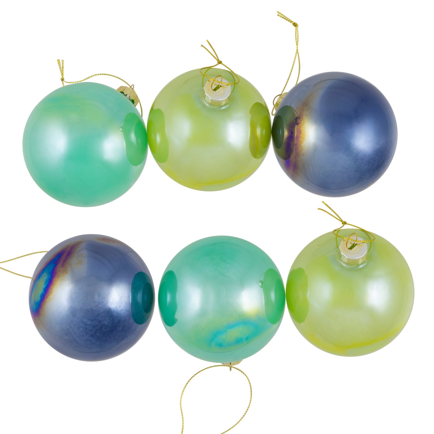 Boules de Noël en verre brillant – 3&nbsp;po – Bleu, vert et sarcelle – 6 unités