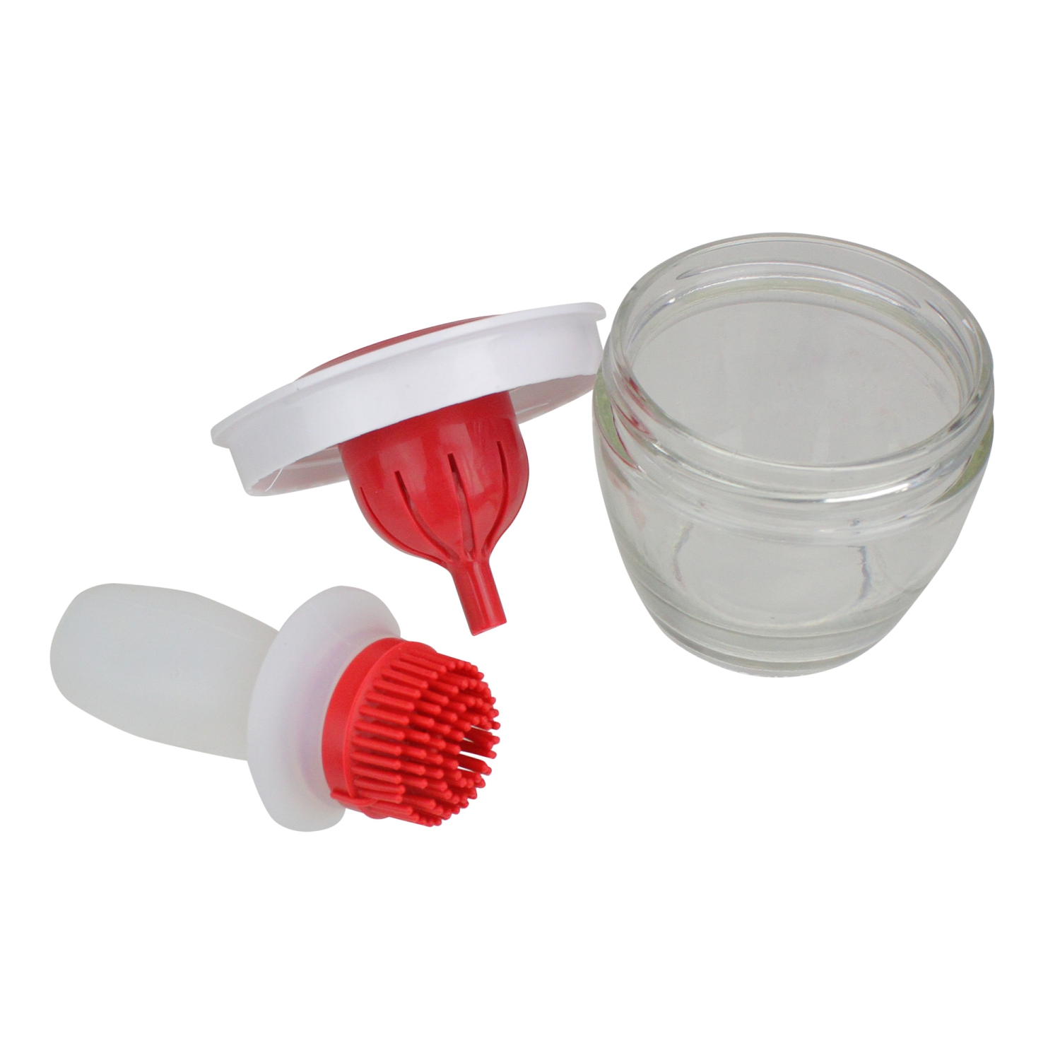 6" Red and White Silicone Basting Brush and Bowl Set