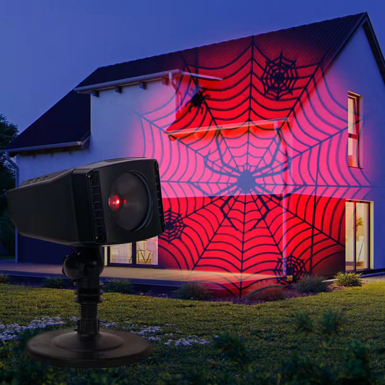 Spiderweb with Falling Spiders Halloween Outdoor Light Projector - 7"