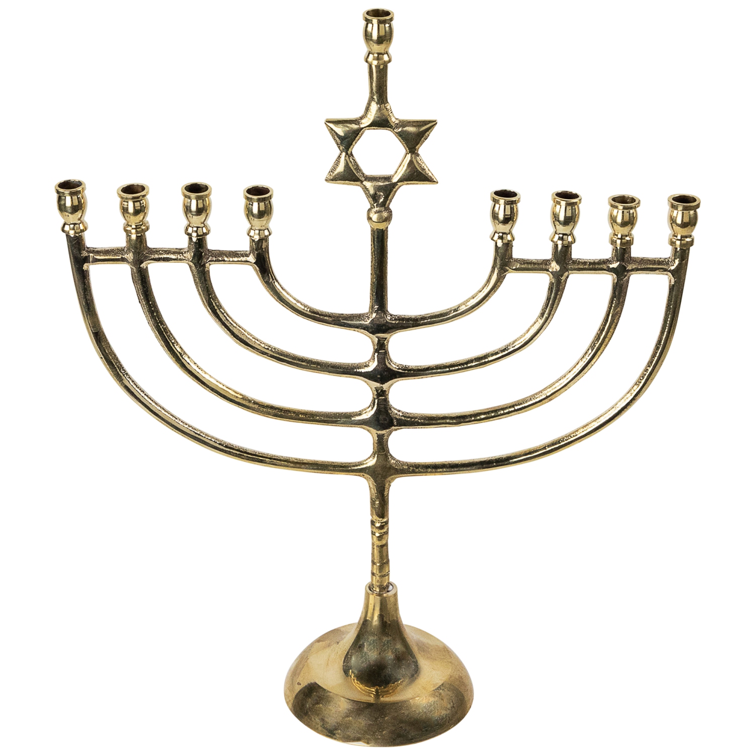 Star of David Smooth Slim Hanukkah Menorah - 12" - Brass
