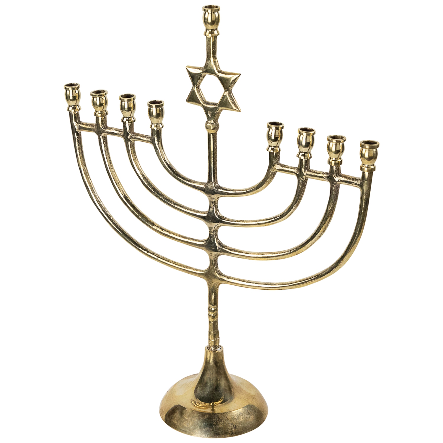 Star of David Smooth Slim Hanukkah Menorah - 12" - Brass