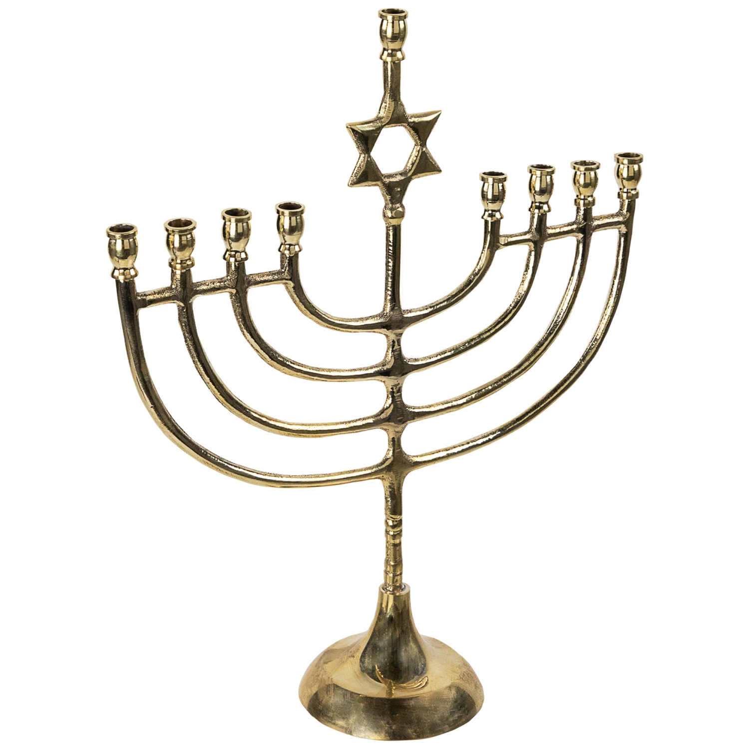 Star of David Smooth Slim Hanukkah Menorah - 12" - Brass