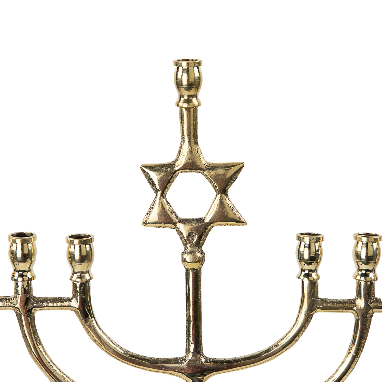Star of David Smooth Slim Hanukkah Menorah - 12" - Brass