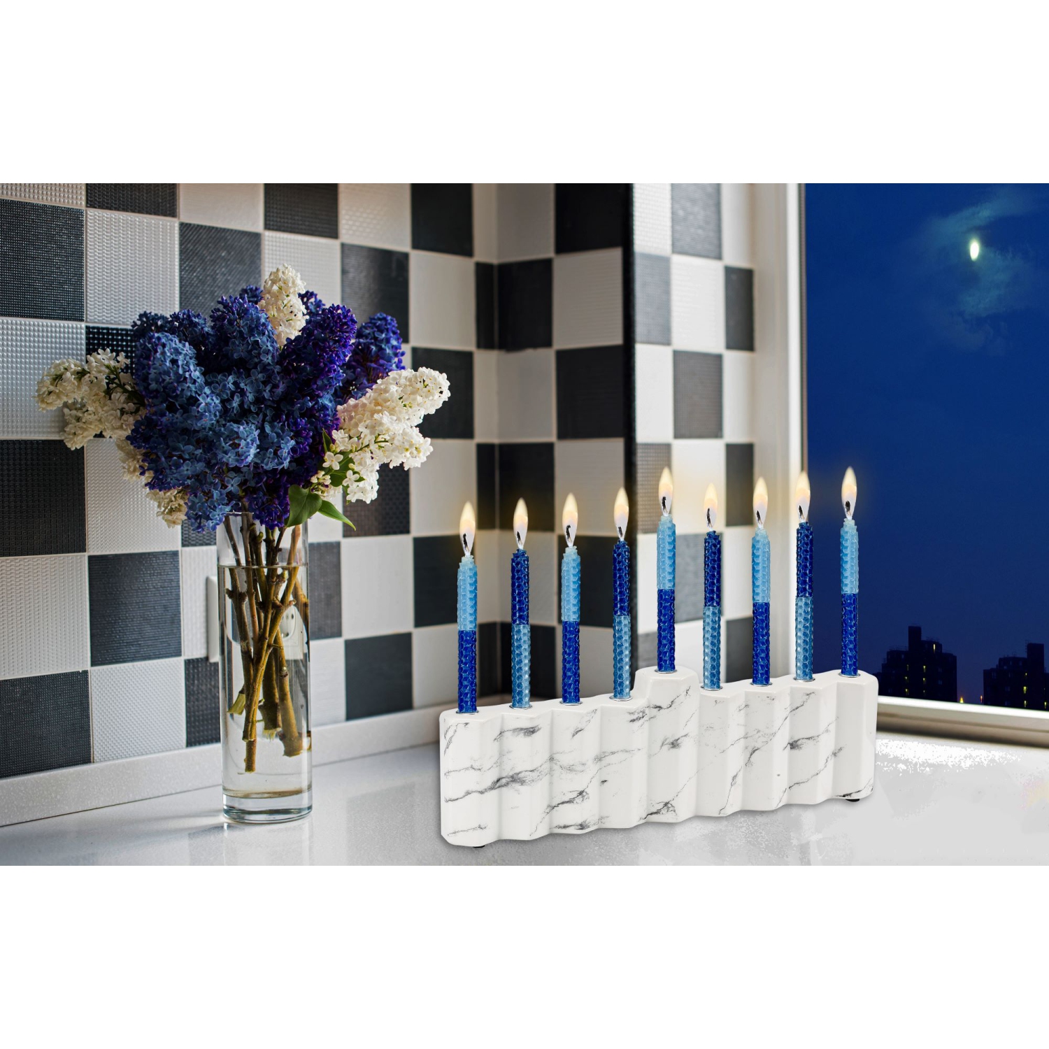 Two-Tone Honeycomb Beeswax Hanukkah Candles - 4" - Blue - 45ct