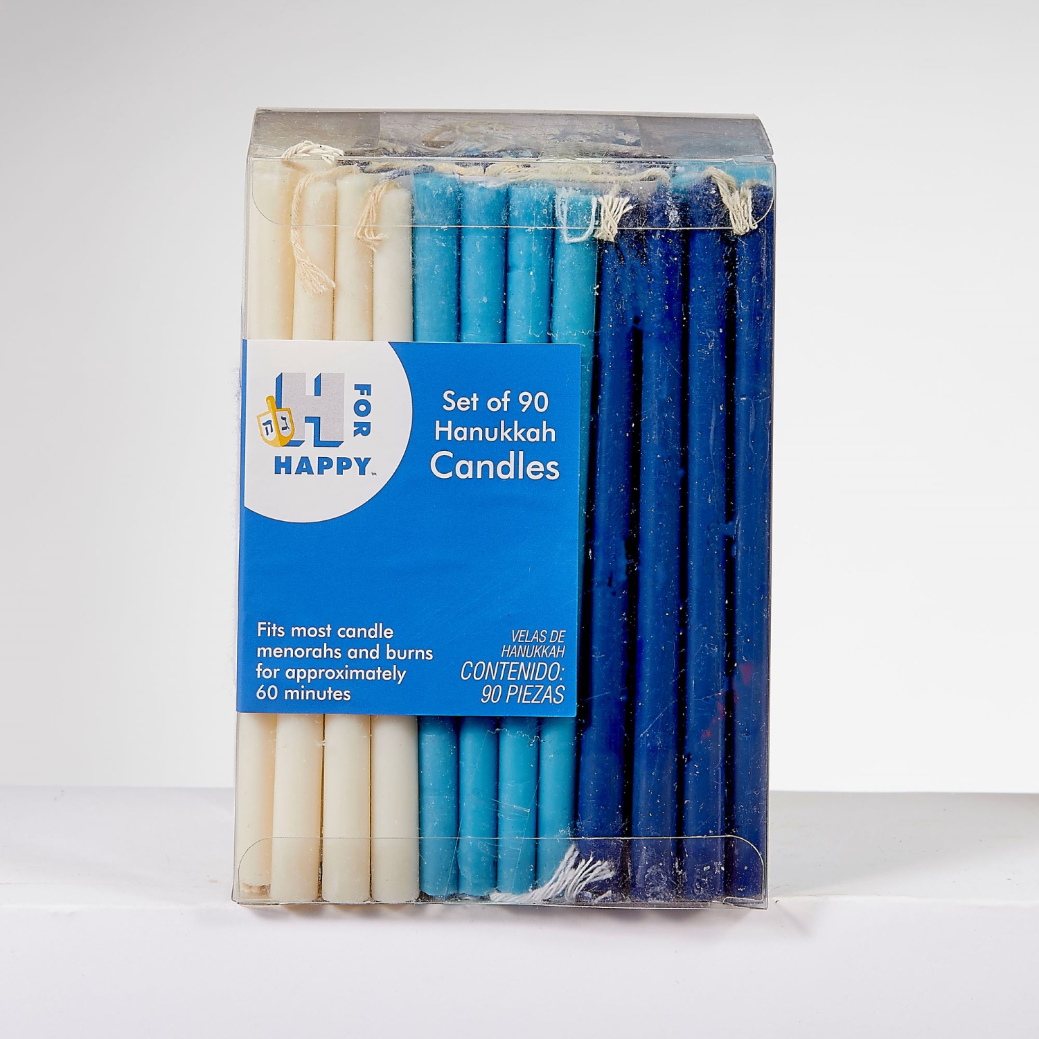 Ensemble de bougies Hanoukka de luxe avec valu - 4&nbsp;po - Bleu - 90 unités