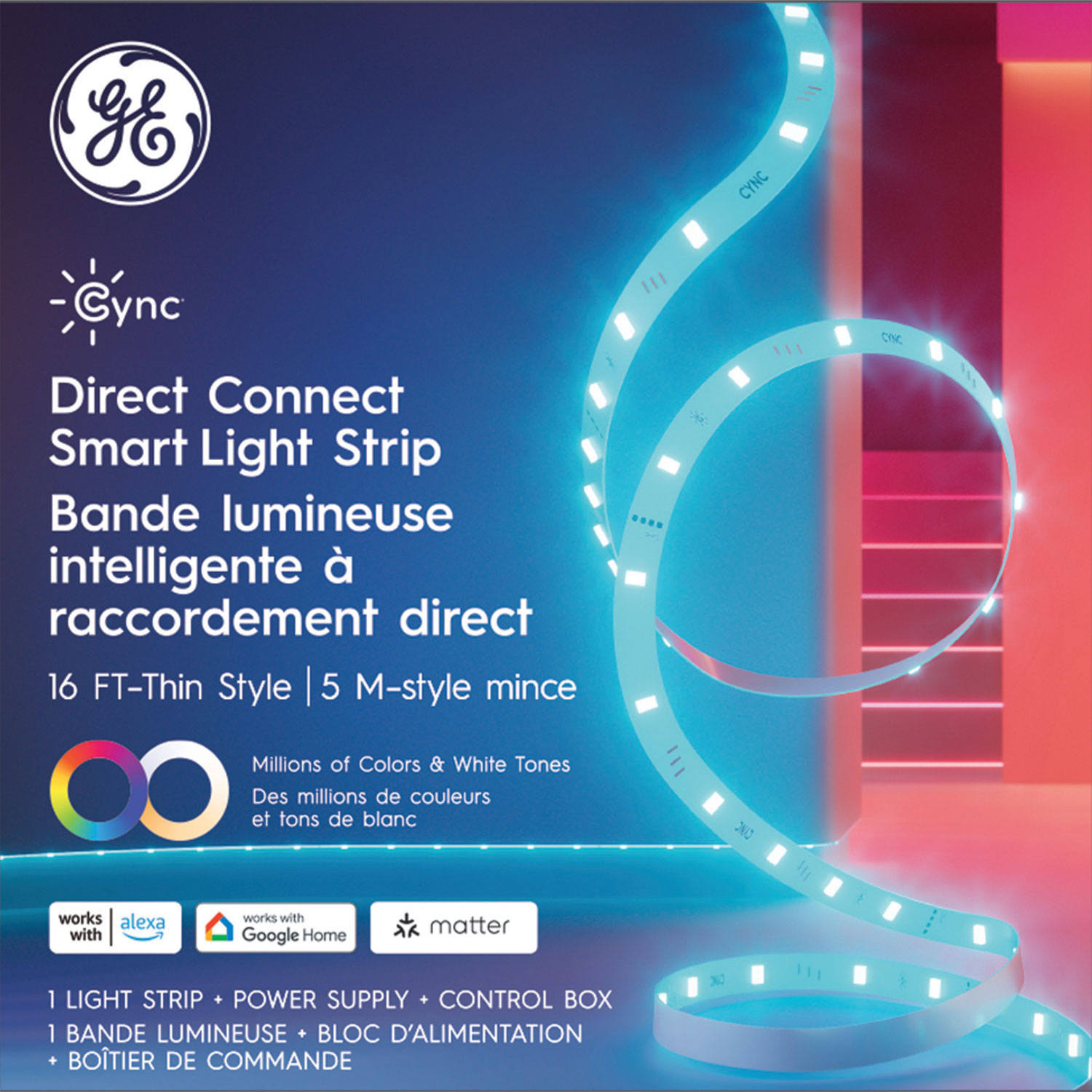 GE Cync 4.9m Direct Connect Thin Indoor LED Smart Light Strip