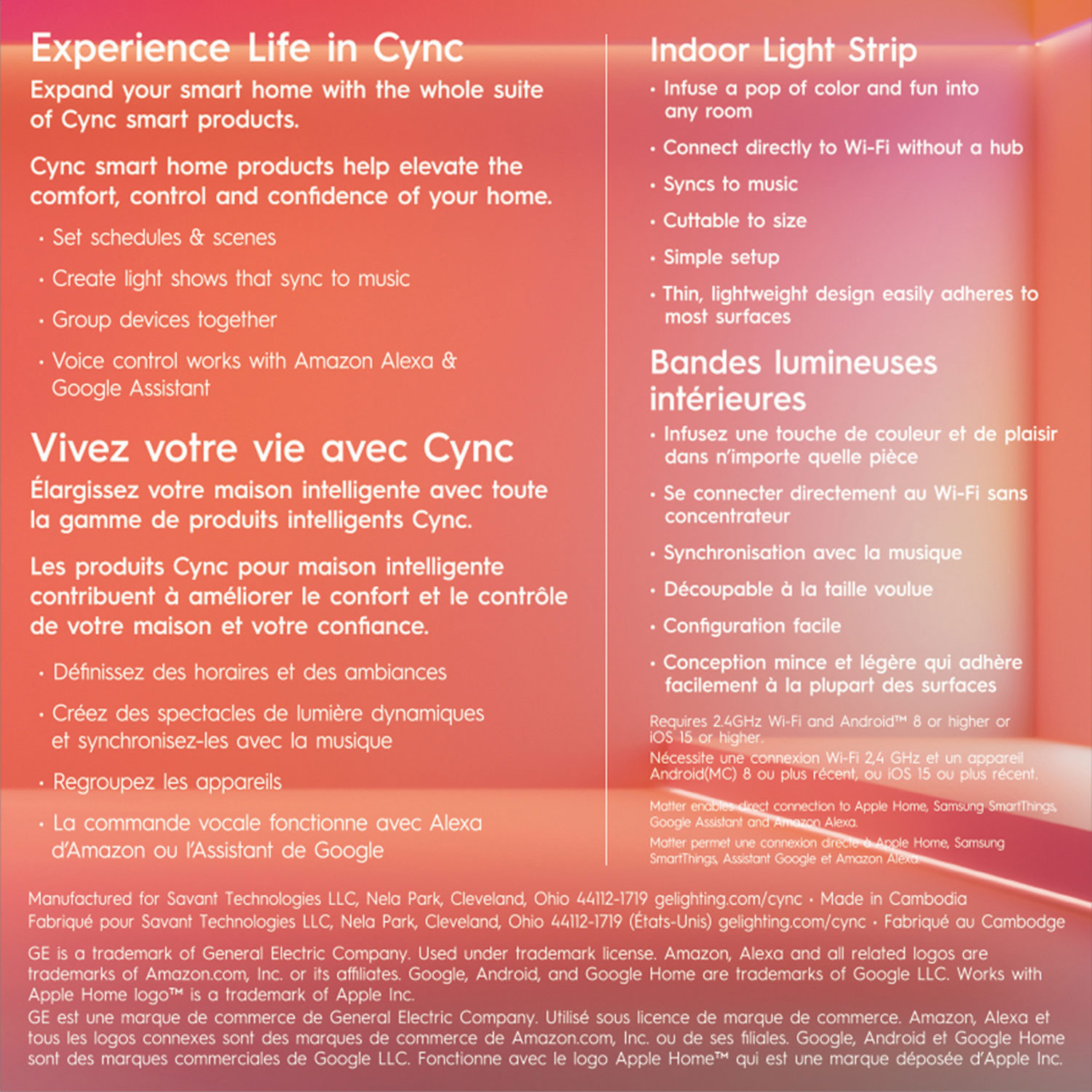 GE Cync 4.9m Direct Connect Thin Indoor LED Smart Light Strip