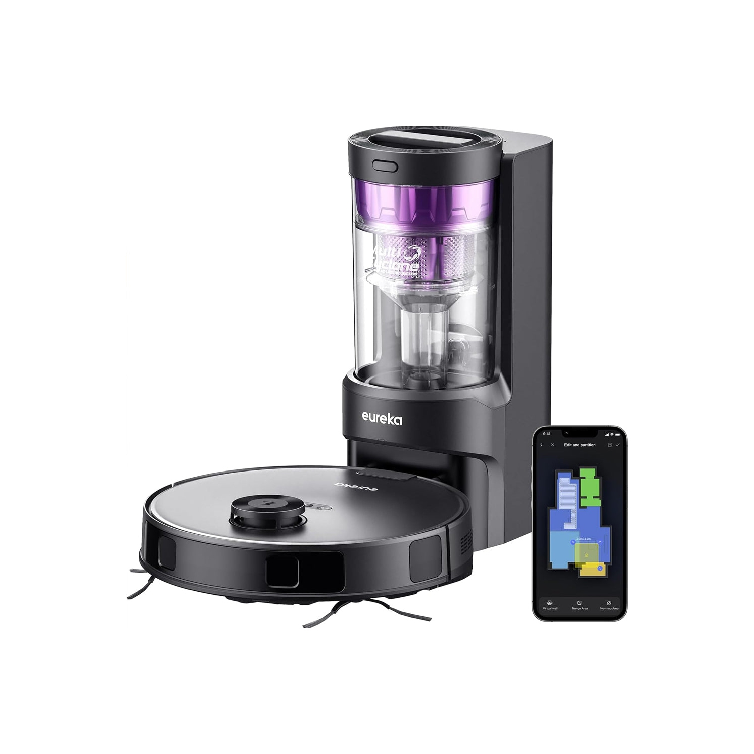 Boîte ouverte - Aspirateur robot E10s d'Eureka avec station de vidage automatique sans sac, aspirateur robot et vadrouille
