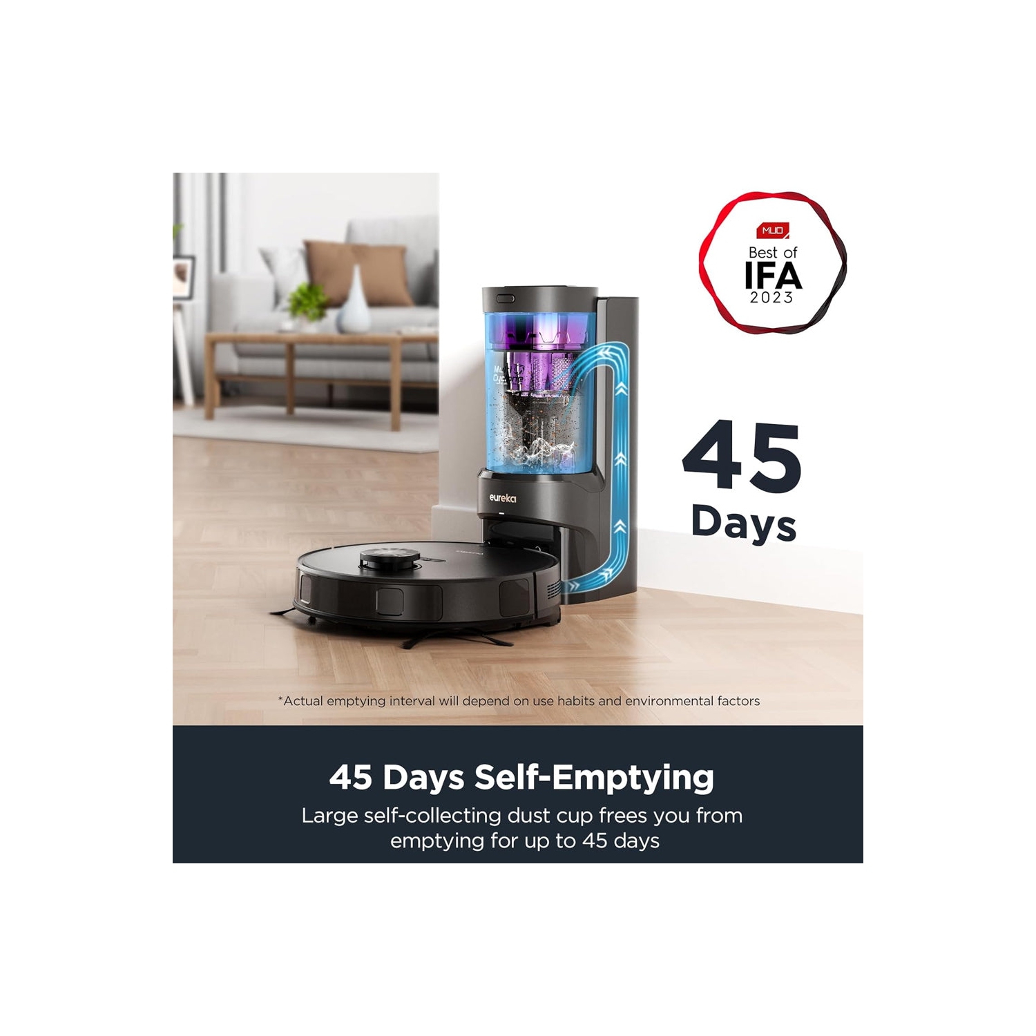 Boîte ouverte - Aspirateur robot E10s d'Eureka avec station de vidage automatique sans sac, aspirateur robot et vadrouille