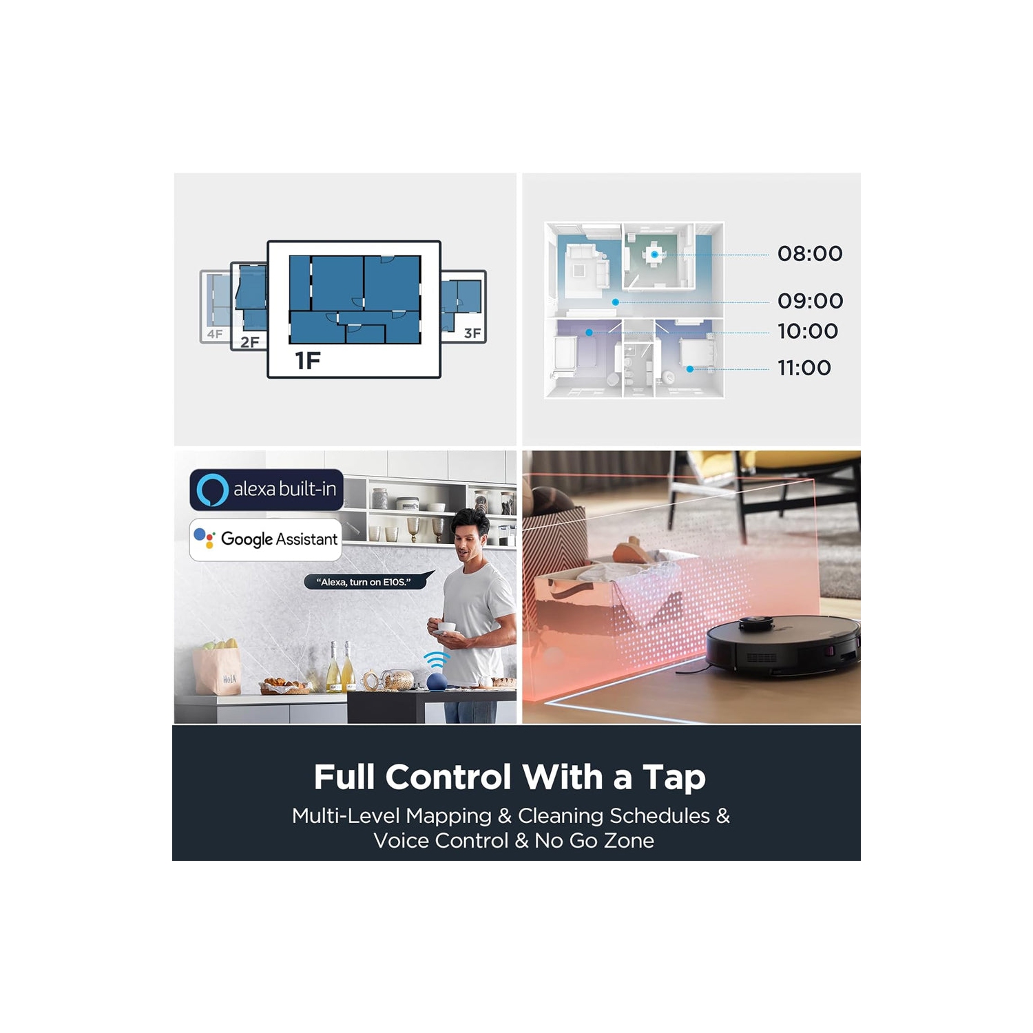 Boîte ouverte - Aspirateur robot E10s d'Eureka avec station de vidage automatique sans sac, aspirateur robot et vadrouille