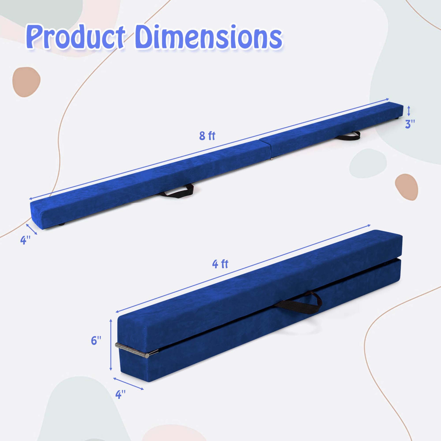 Costway 8 FT Folding Gymnastic Beam with Anti-slip Base Pine Wood Frame Carrying Handle