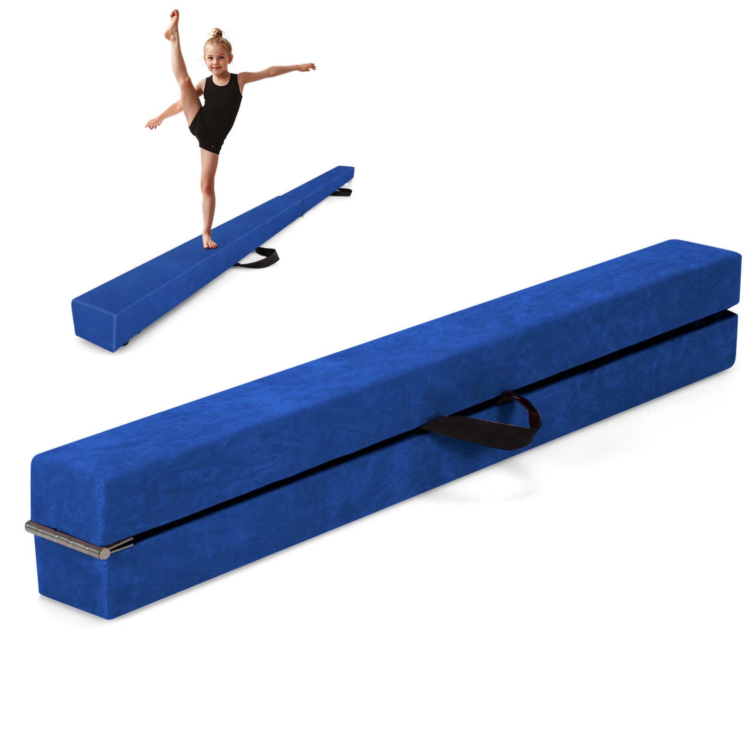Costway 8 FT Folding Gymnastic Beam with Anti-slip Base Pine Wood Frame Carrying Handle