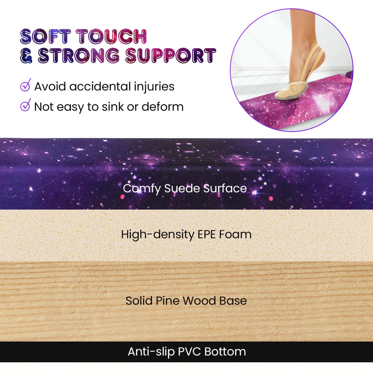 Poutre de gymnastique pliable de 8 pi de Costway avec base antidérapante, cadre en pin et poignée de transport