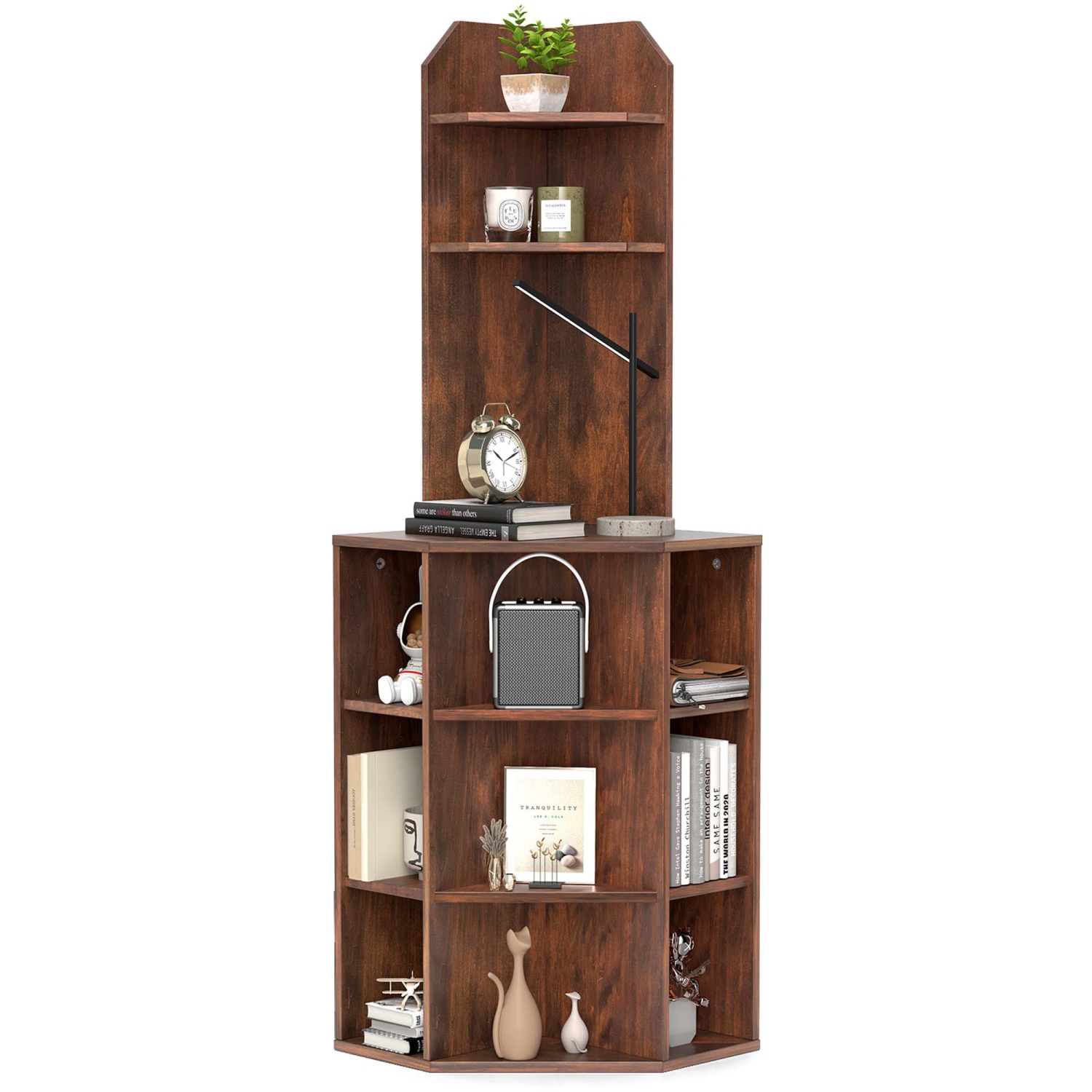 Costway 6-Tier Corner Shelf 63" Tall Corner Bookshelf with 2 USB Ports & Charging Station