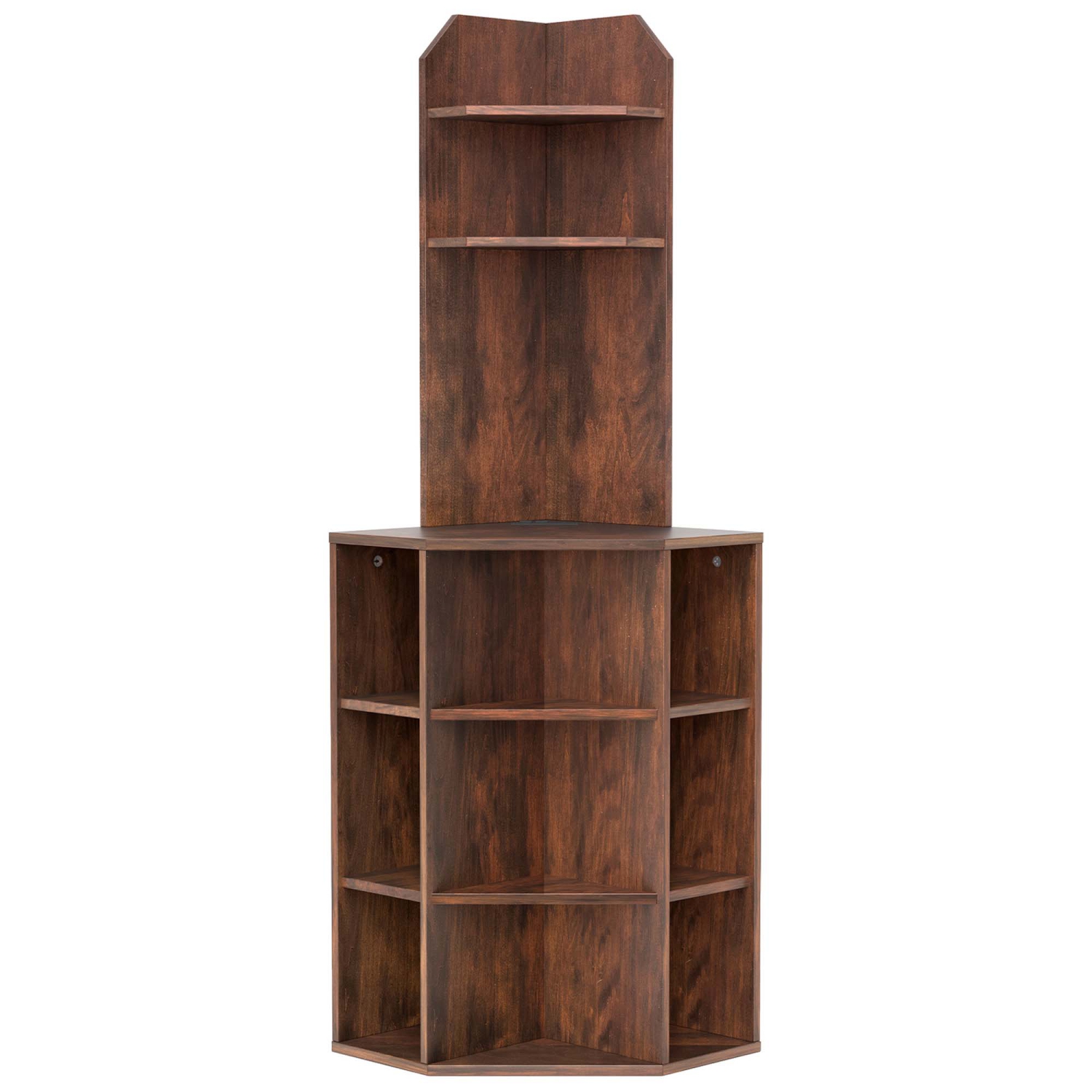 Costway 6-Tier Corner Shelf 63" Tall Corner Bookshelf with 2 USB Ports & Charging Station